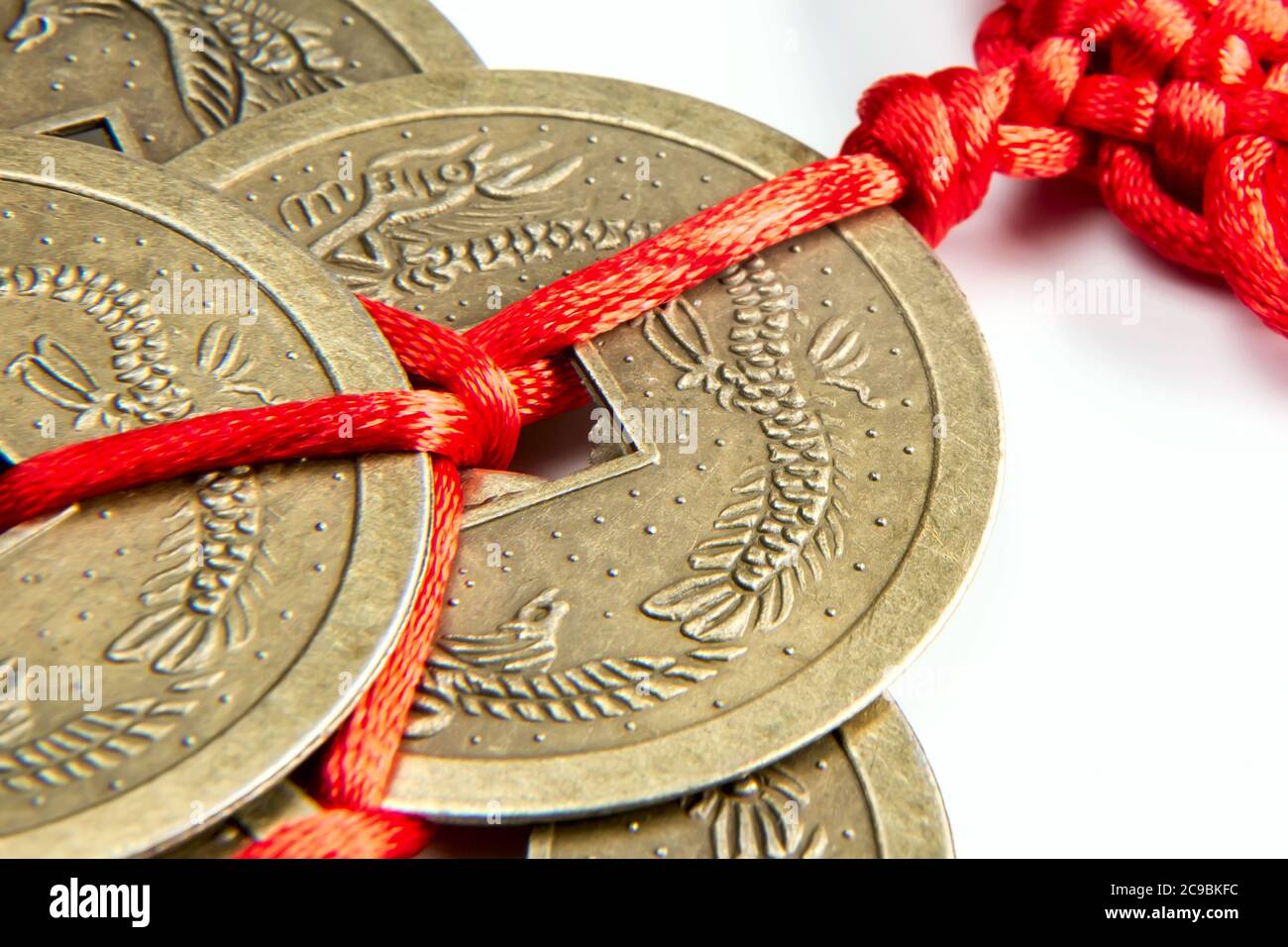 Chinese feng shui lucky coins macro closeup Stock Photo