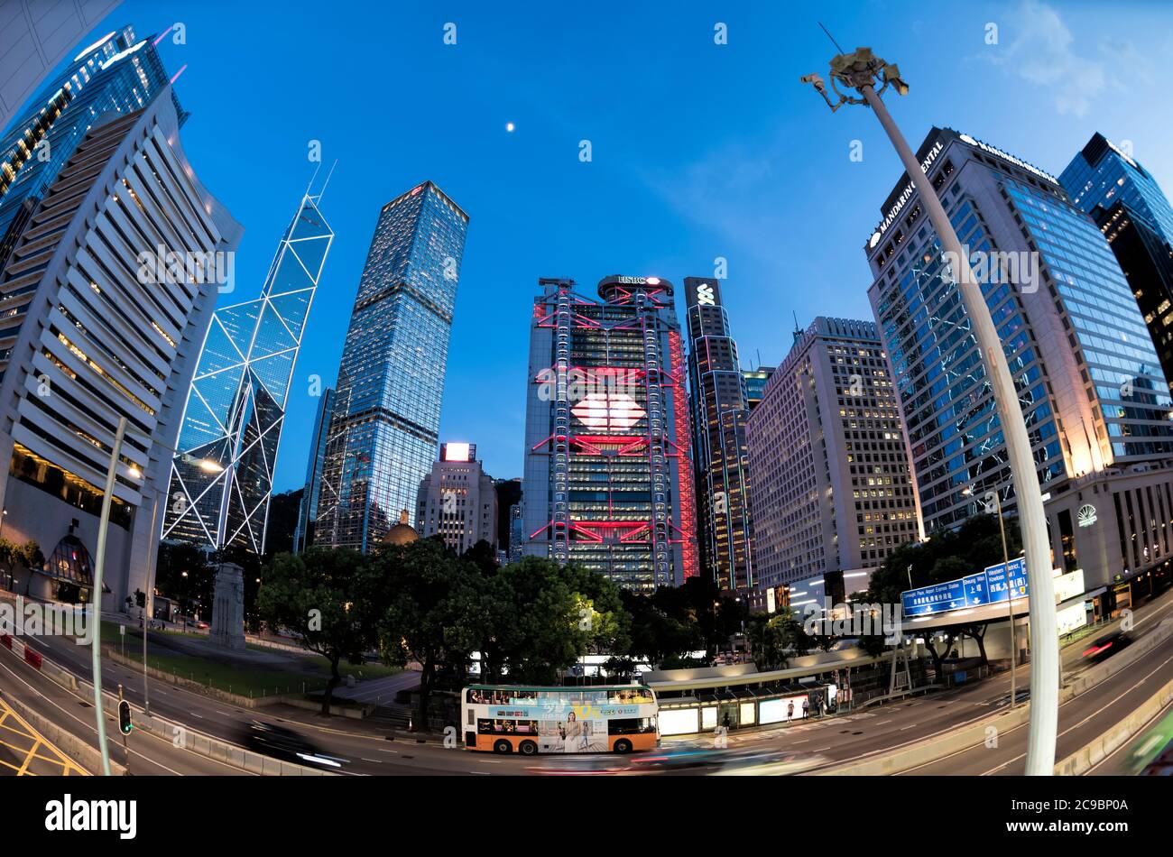 The Hong Kong and Shanghai bank, HSBC, and the Bank of China, Standard Chartered bank, Central financial district, Hong Kong, China. Stock Photo