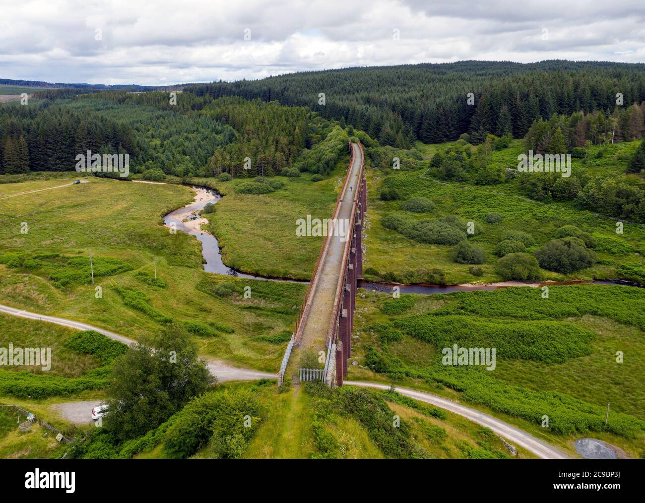 Aerial view of the Big Water of Fleet railway viaduct northwest of Gatehouse of Fleet, Kirkcudbrightshire,  Dumfries and Galloway, Scotland. Stock Photo