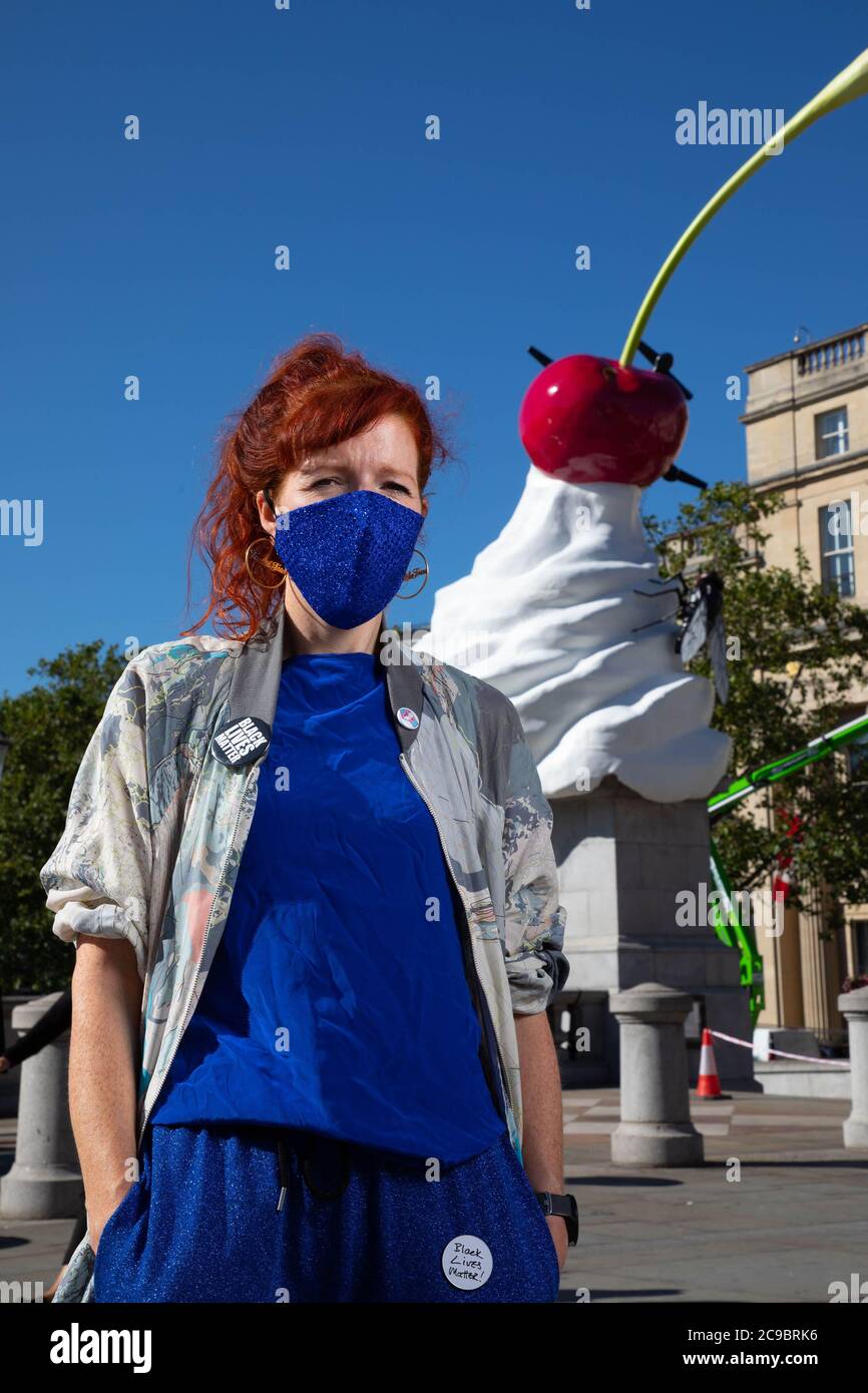 EDITORIAL USE ONLY Artist Heather Phillipson unveils her artwork entitled THE END on Trafalgar Square's Fourth Plinth, in London today. Stock Photo