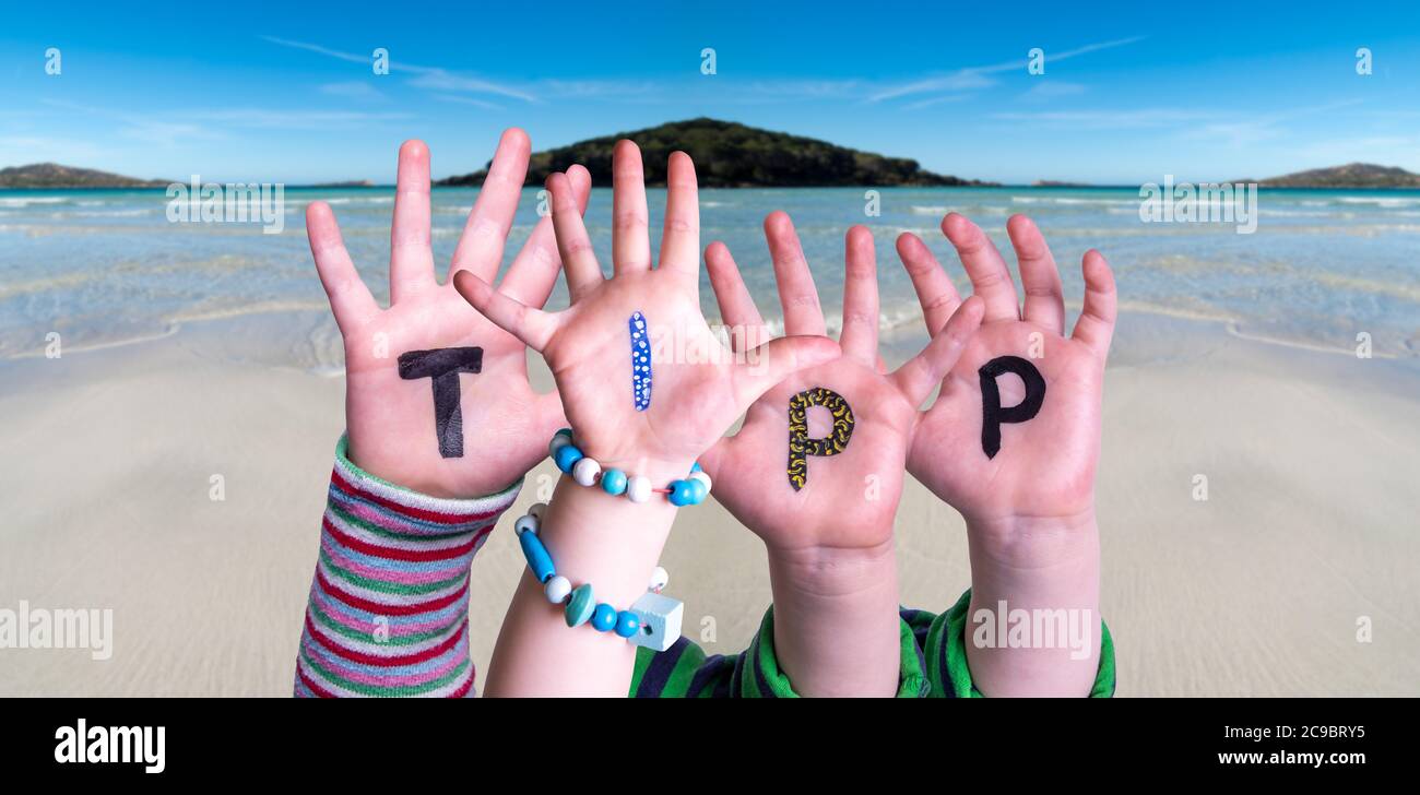 Children Hands Building Word Tipp Means Tip, Ocean Background Stock ...