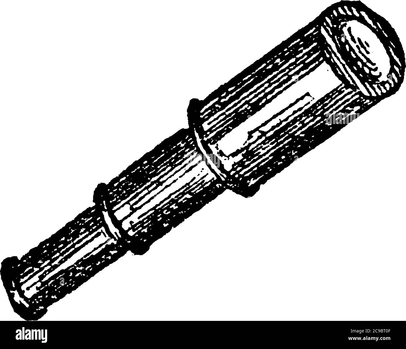 SpyGlass is a small telescope, vintage line drawing or engraving