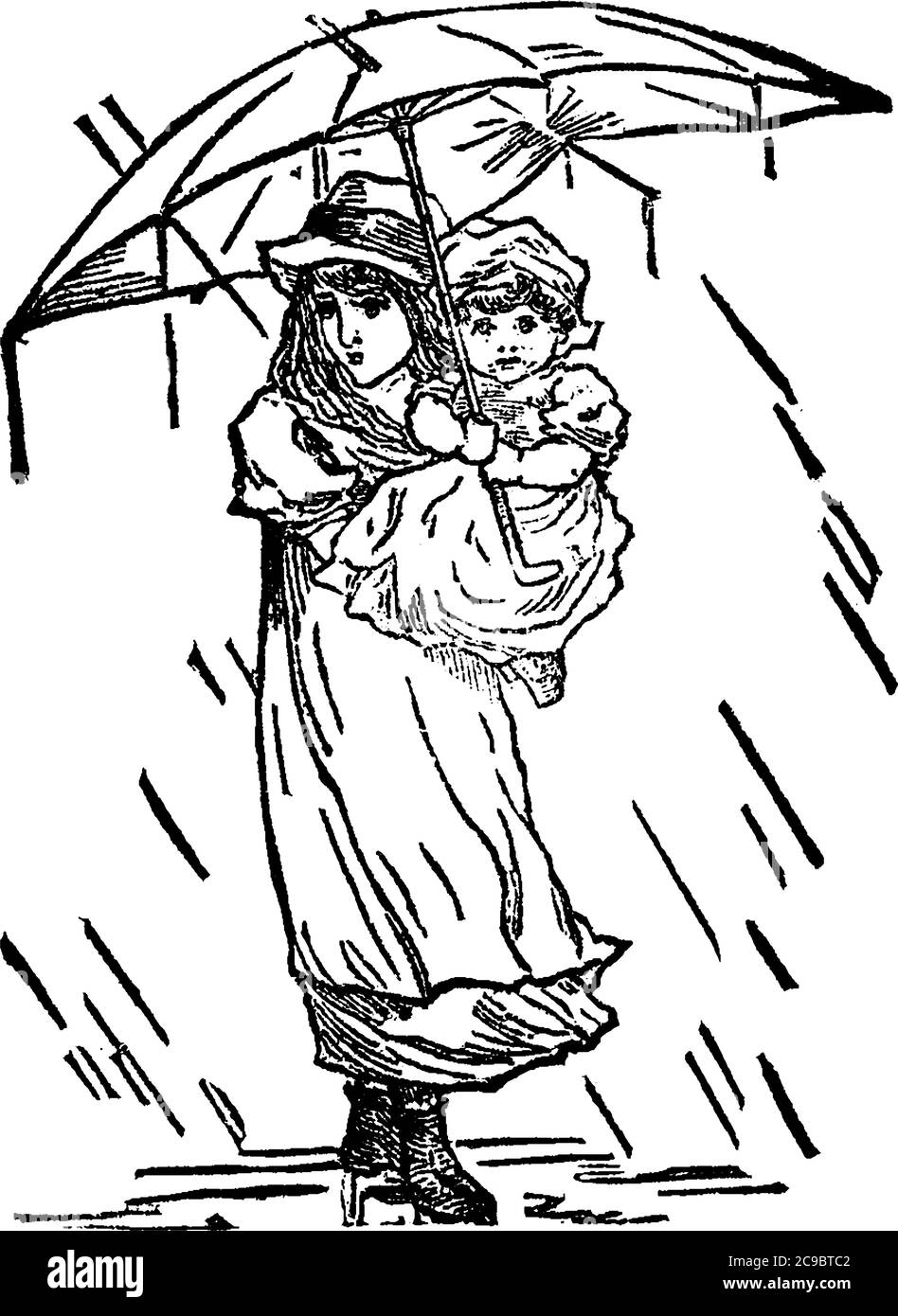 girl with umbrella drawing for kids