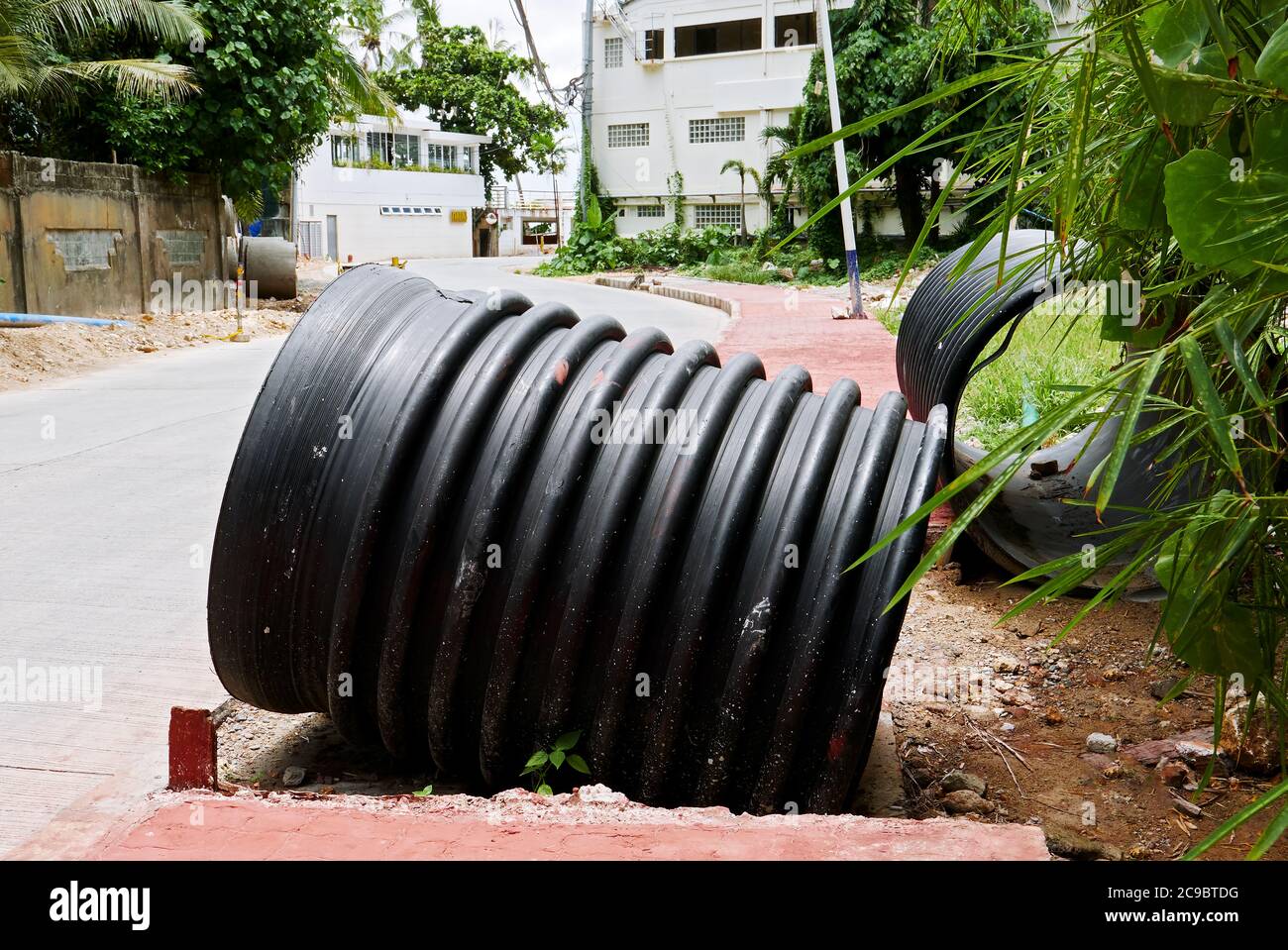 Boracay Island, Aklan, Philippines: Rehabilitation efforts of the Philippine government with road widening and new sewage system Stock Photo