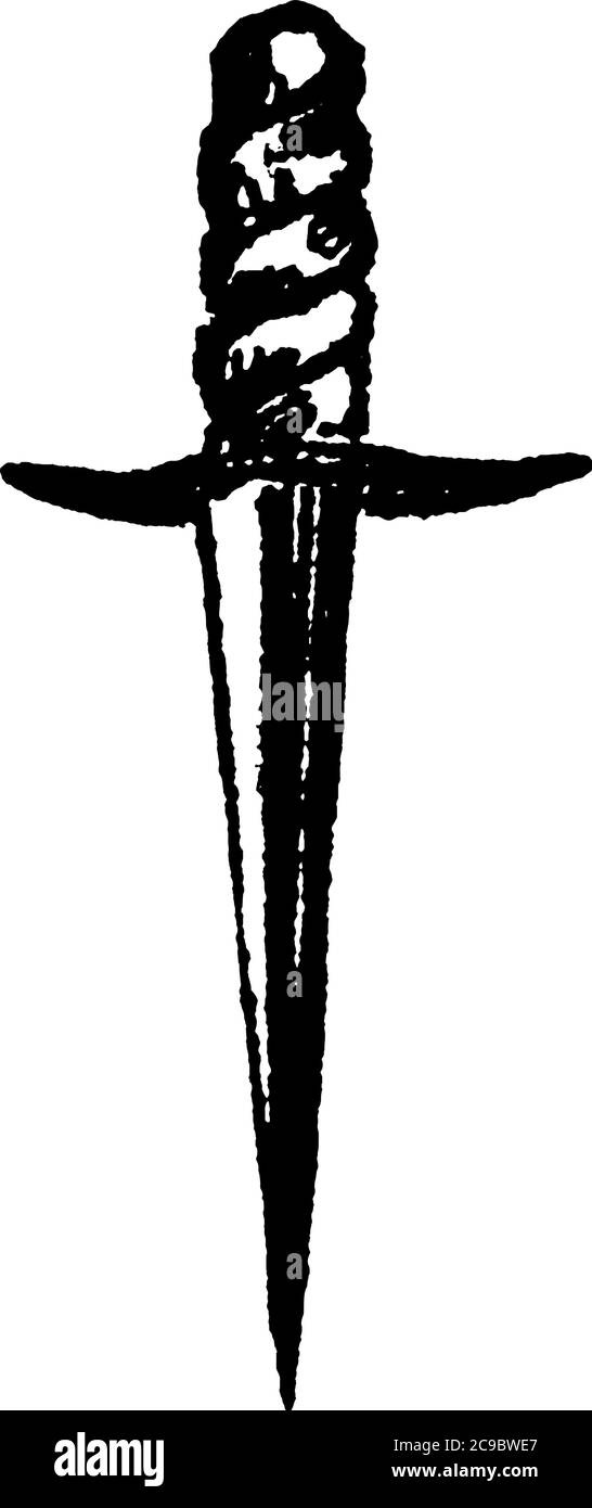 A poniard is a long, lightweight thrusting knife, vintage line drawing