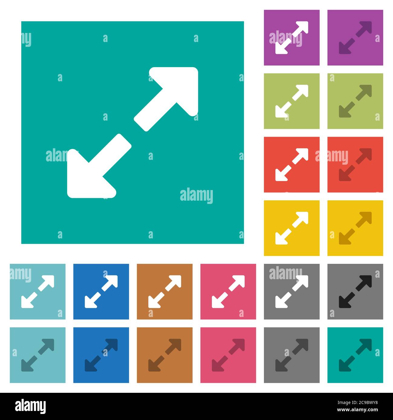 Resize full multi colored flat icons on plain square backgrounds. Included white and darker icon variations for hover or active effects. Stock Vector