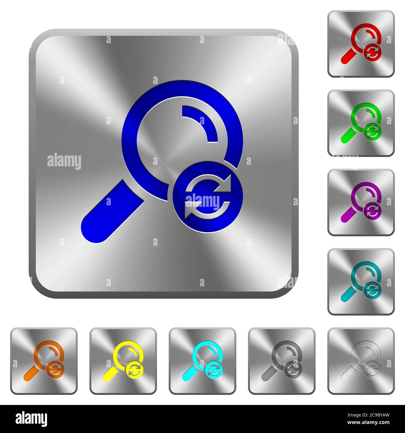 Reset search engraved icons on rounded square glossy steel buttons ...