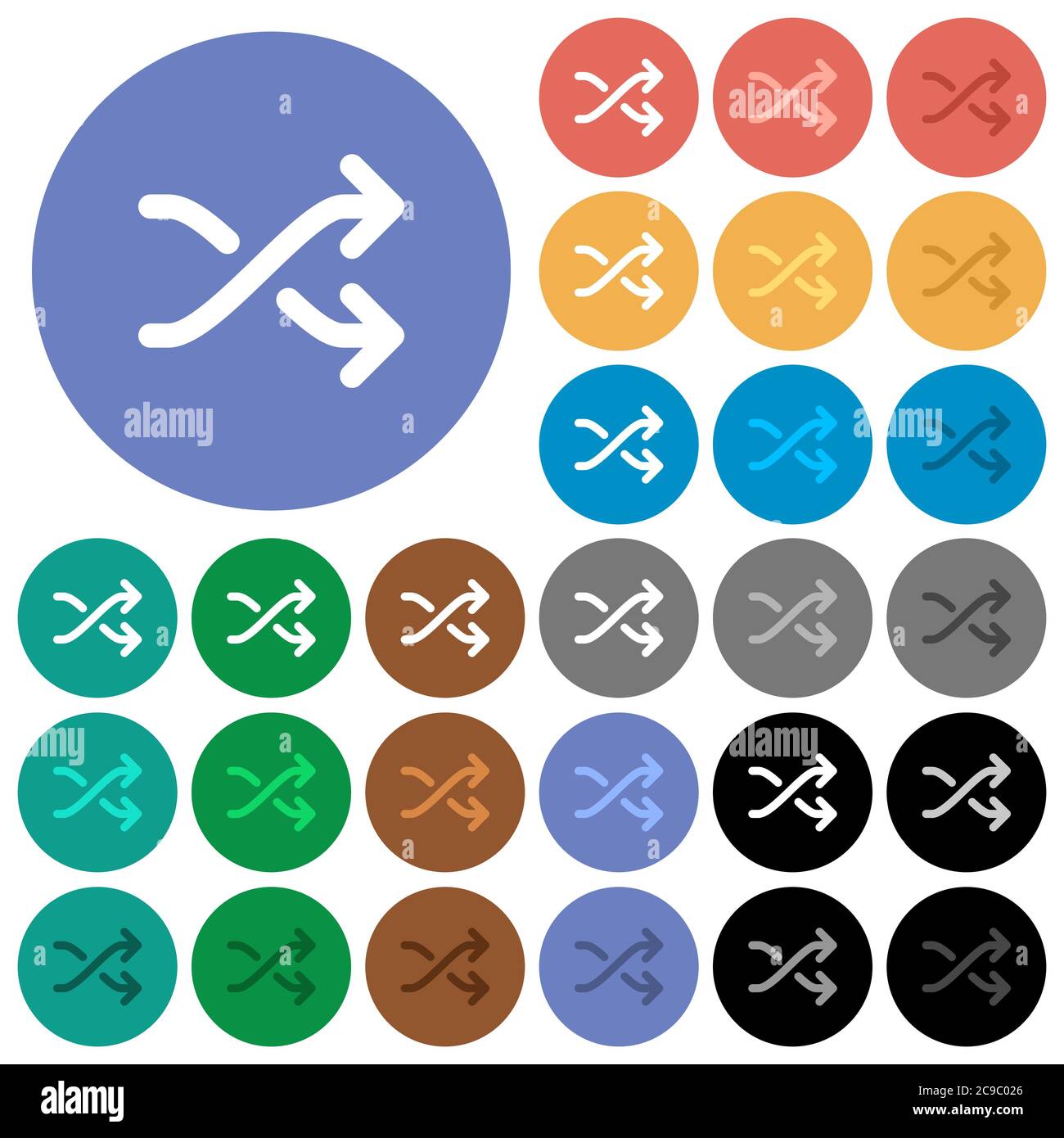 Media shuffle multi colored flat icons on round backgrounds. Included ...