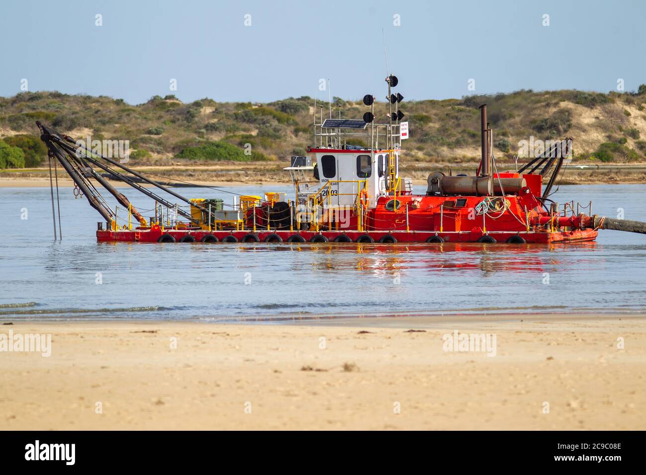 A dredging boat at the Coorong on Hindmarsh Island South Australia on July 28 2020 Stock Photo