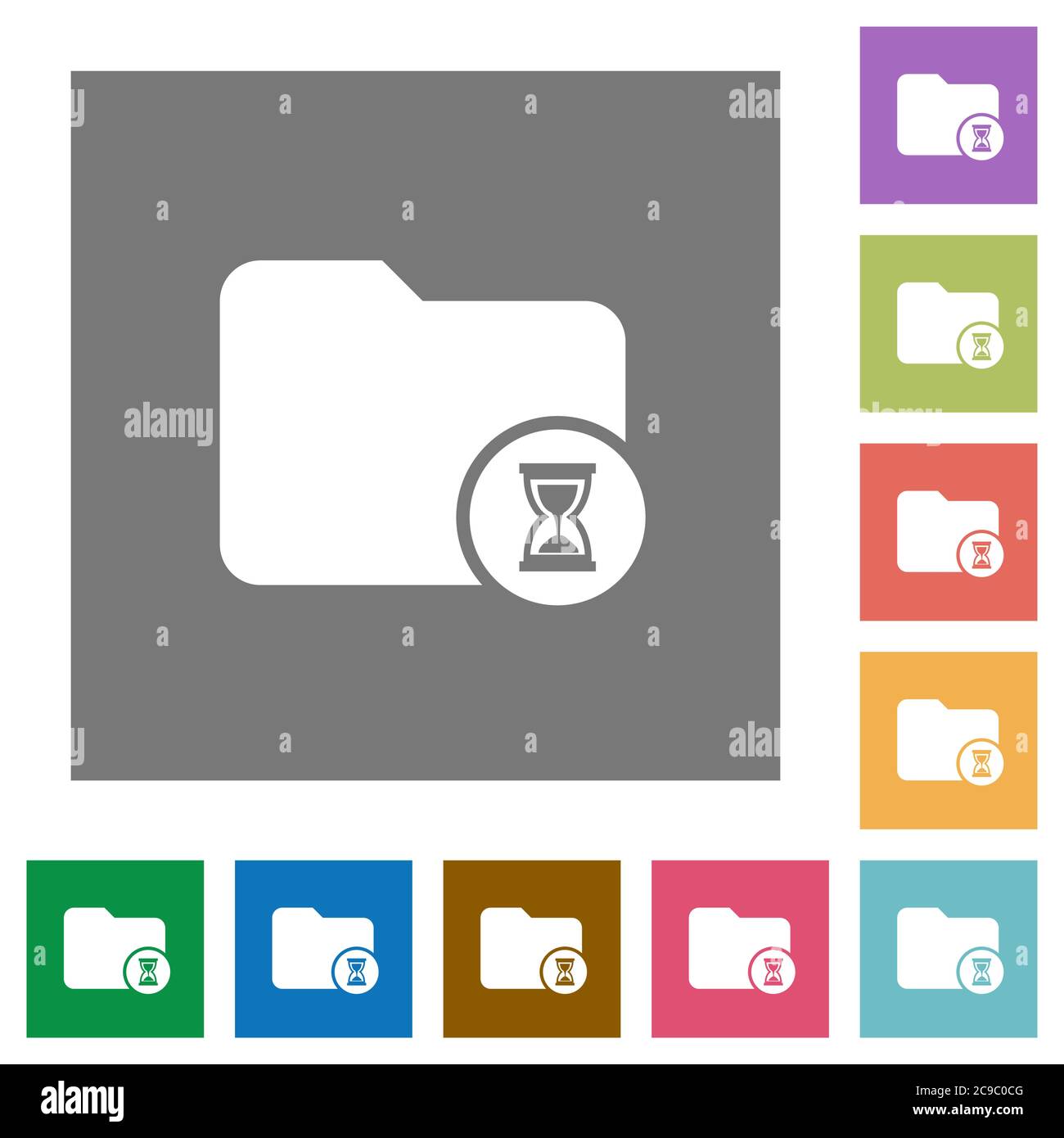 Directory processing flat icons on simple color square backgrounds Stock Vector