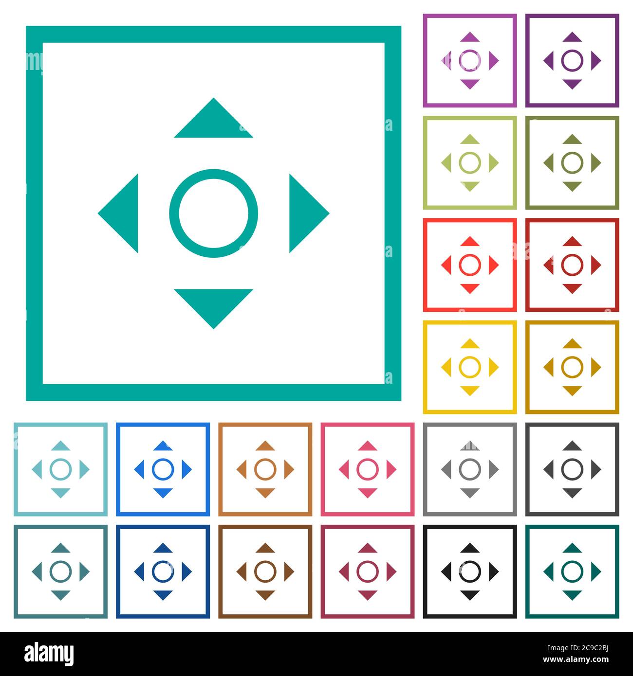 Scrolling tool flat color icons with quadrant frames on white ...