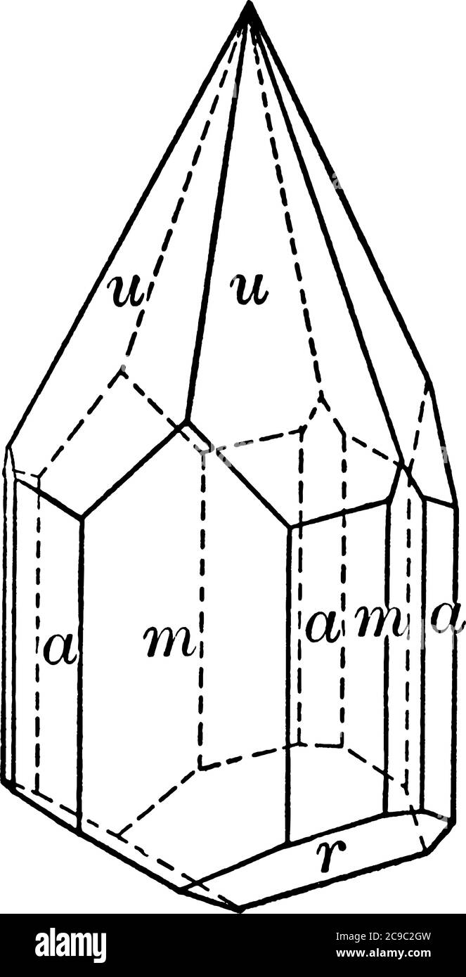Tourmaline is a crystalline boron silicate mineral compounded with elements such as aluminium, iron, magnesium, sodium, lithium, or potassium, vintage Stock Vector