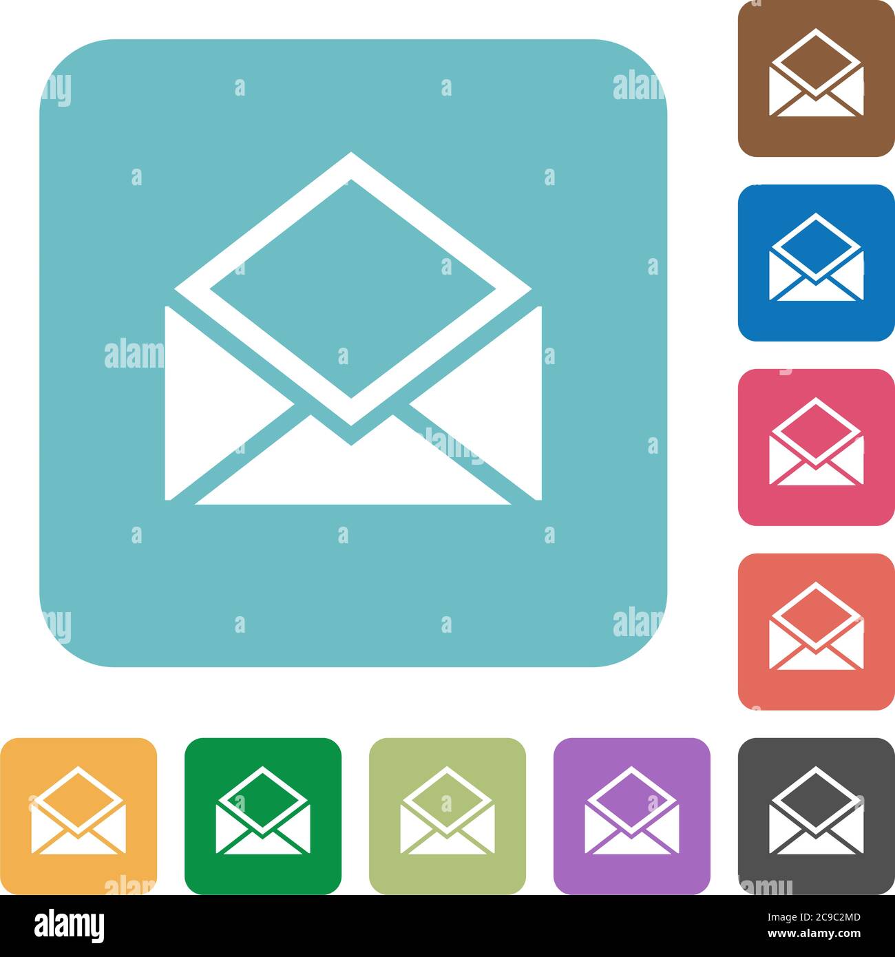 Open mail white flat icons on color rounded square backgrounds Stock Vector