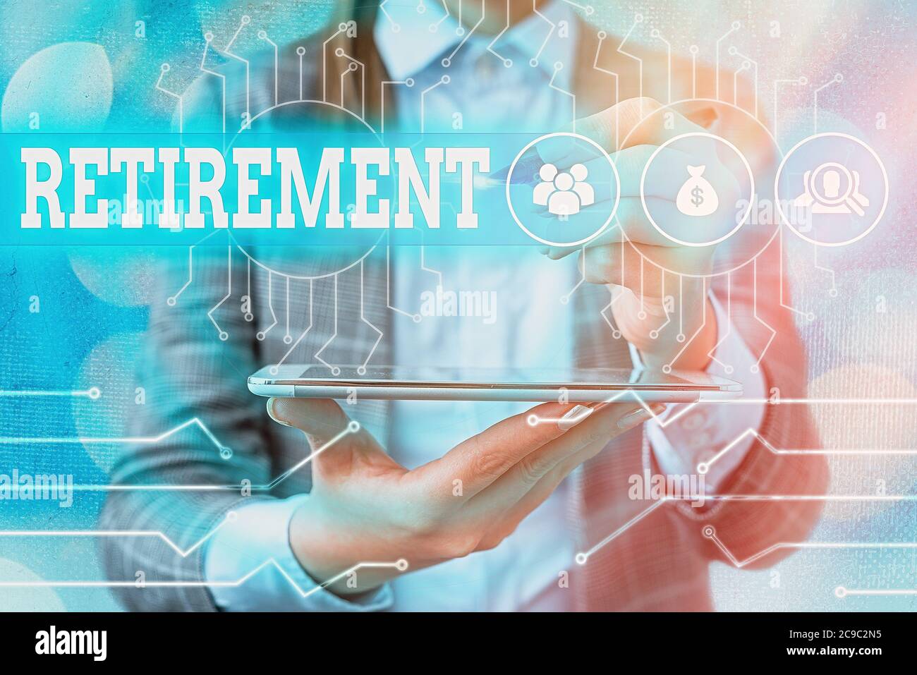Text sign showing Retirement. Business photo text withdrawal from one s is occupation or from active working life System administrator control, gear c Stock Photo