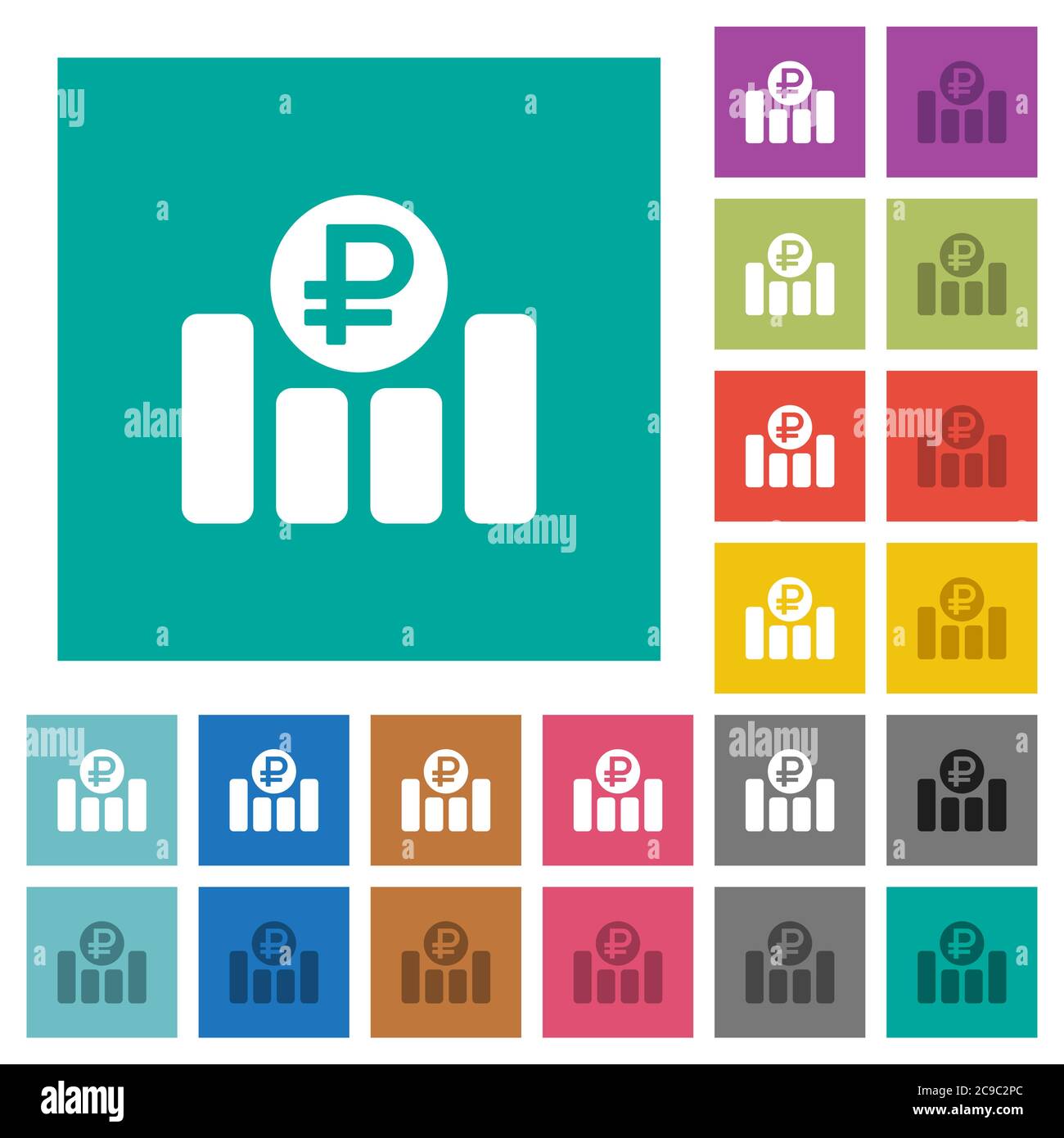 Ruble financial graph multi colored flat icons on plain square ...