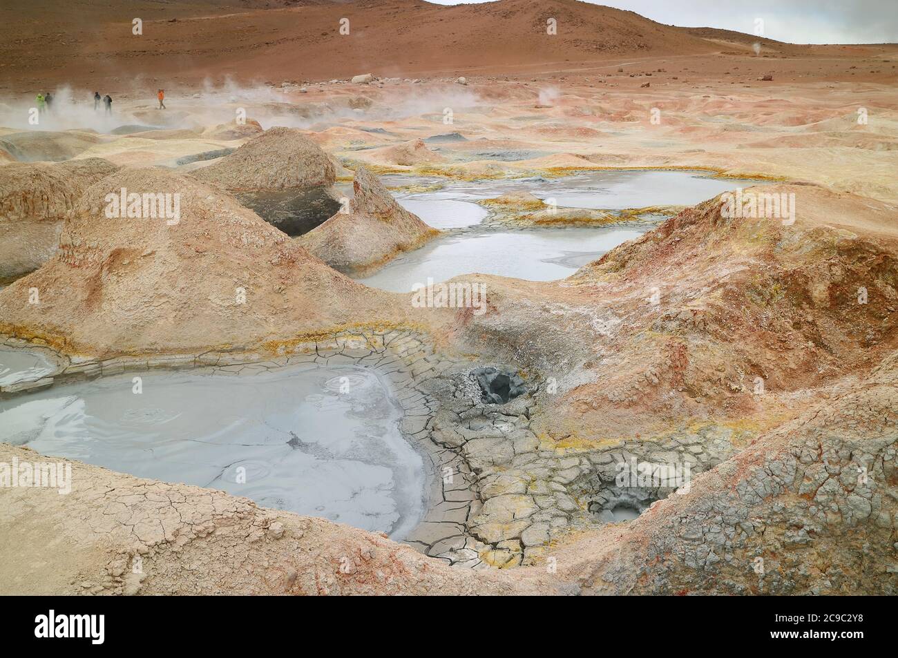 Boiling Mud Lakes in Sol de Manana or the Morning Sun Geothermal Field, Potosi Department of Bolivia, South America Stock Photo