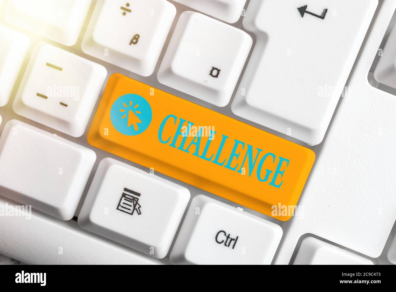 Word writing text Challenge. Business photo showcasing process of provoking or testing physiological activity by exposure Different colored keyboard k Stock Photo