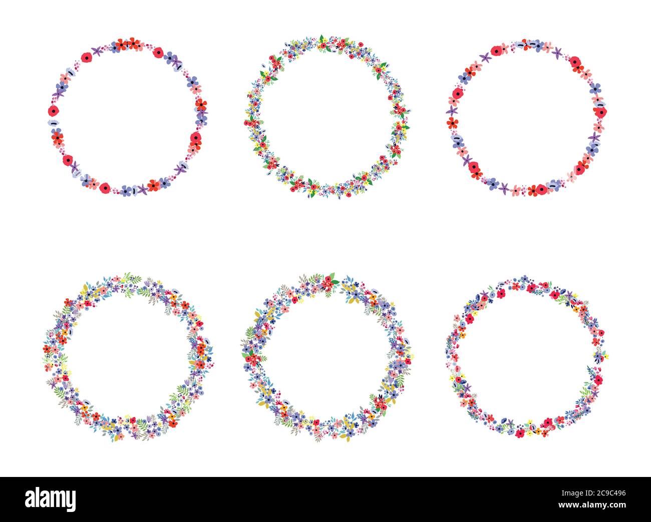 Floral Frame Collection. Set of cute retro flowers arranged un a shape ...