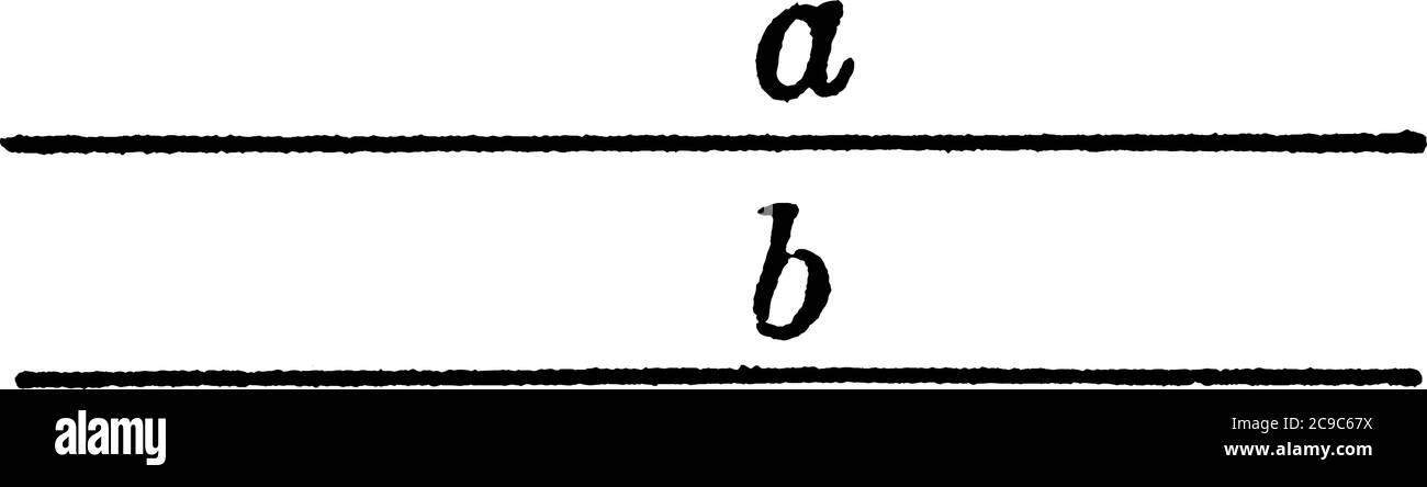 Two line a, b are parallel and equal in length, vintage line drawing or ...
