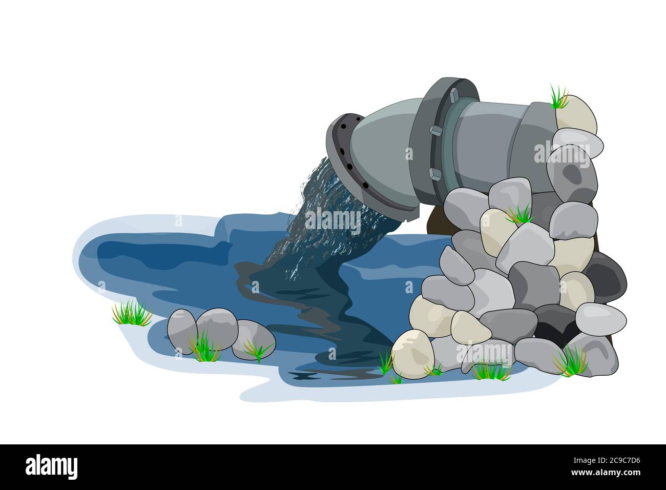 Water pollution from industrial pipe. Wastewater discharge from plant