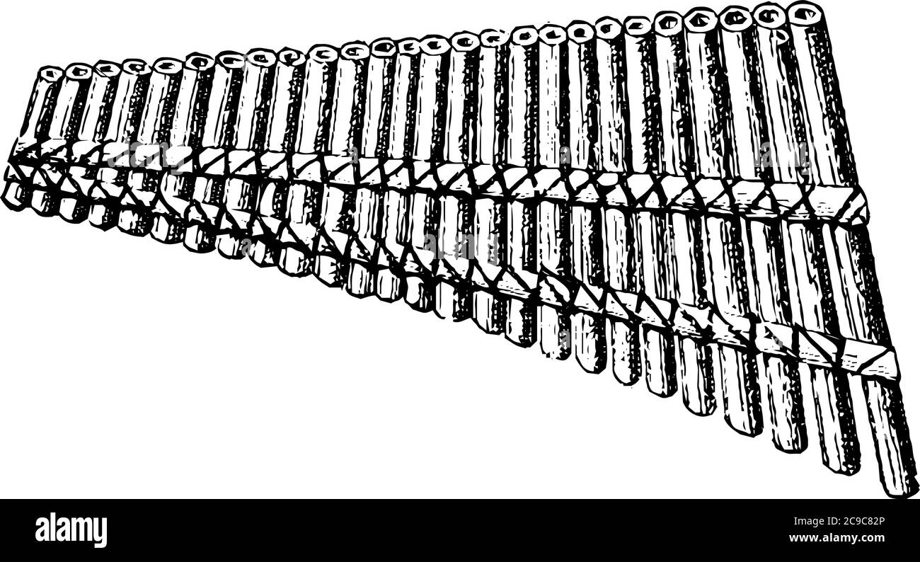 Also known as the syrinex is the earliest example of a graduated series of open-pipes, with a very obvious resemblance to a flute stop, vintage line d Stock Vector