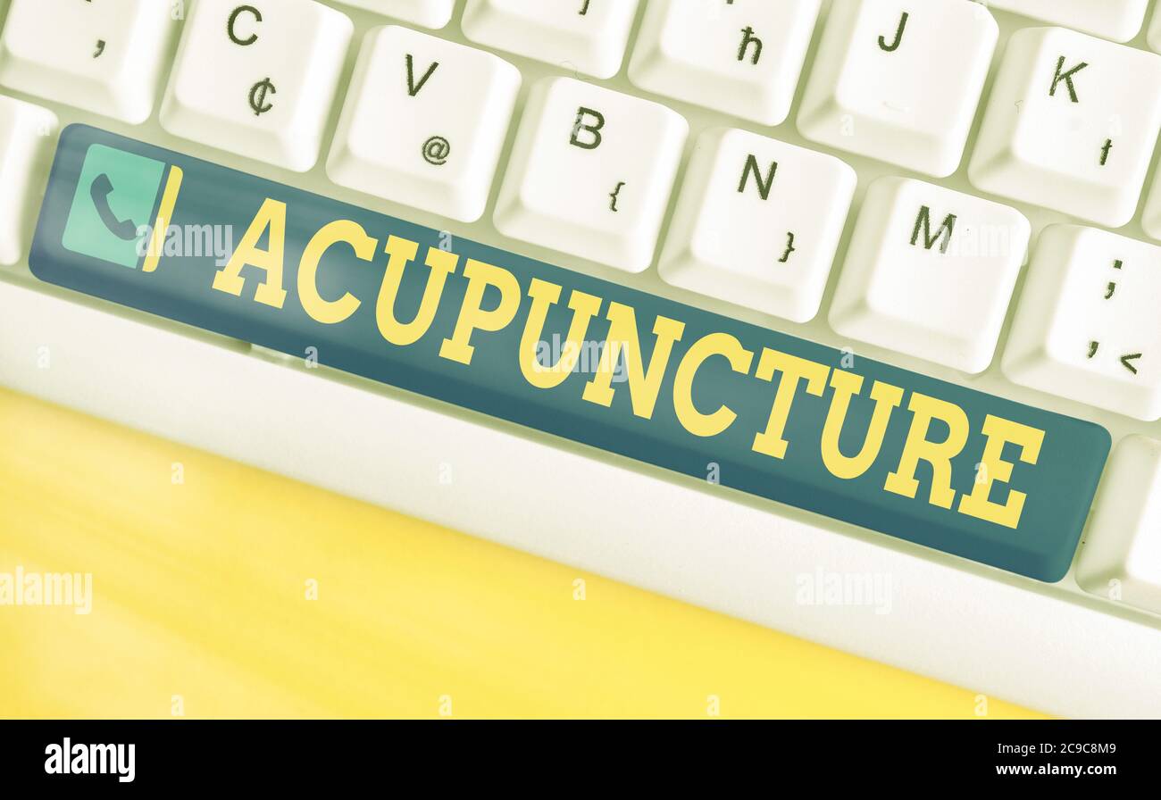 Conceptual hand writing showing Acupuncture. Concept meaning system of