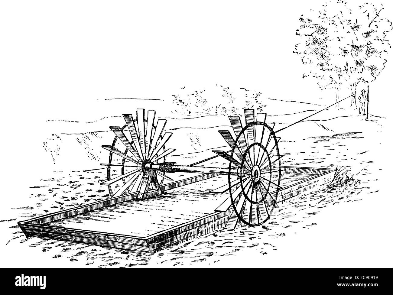 A typical representation of a steamship or riverboat powered by a steam engine that drives paddle wheels to propel the craft through the water, vintag Stock Vector