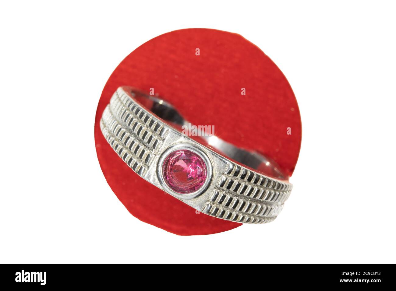 Ring design,Red Diamond Stone Elegant Round Platinum Plated Ring design for Women & Girls Stock Photo