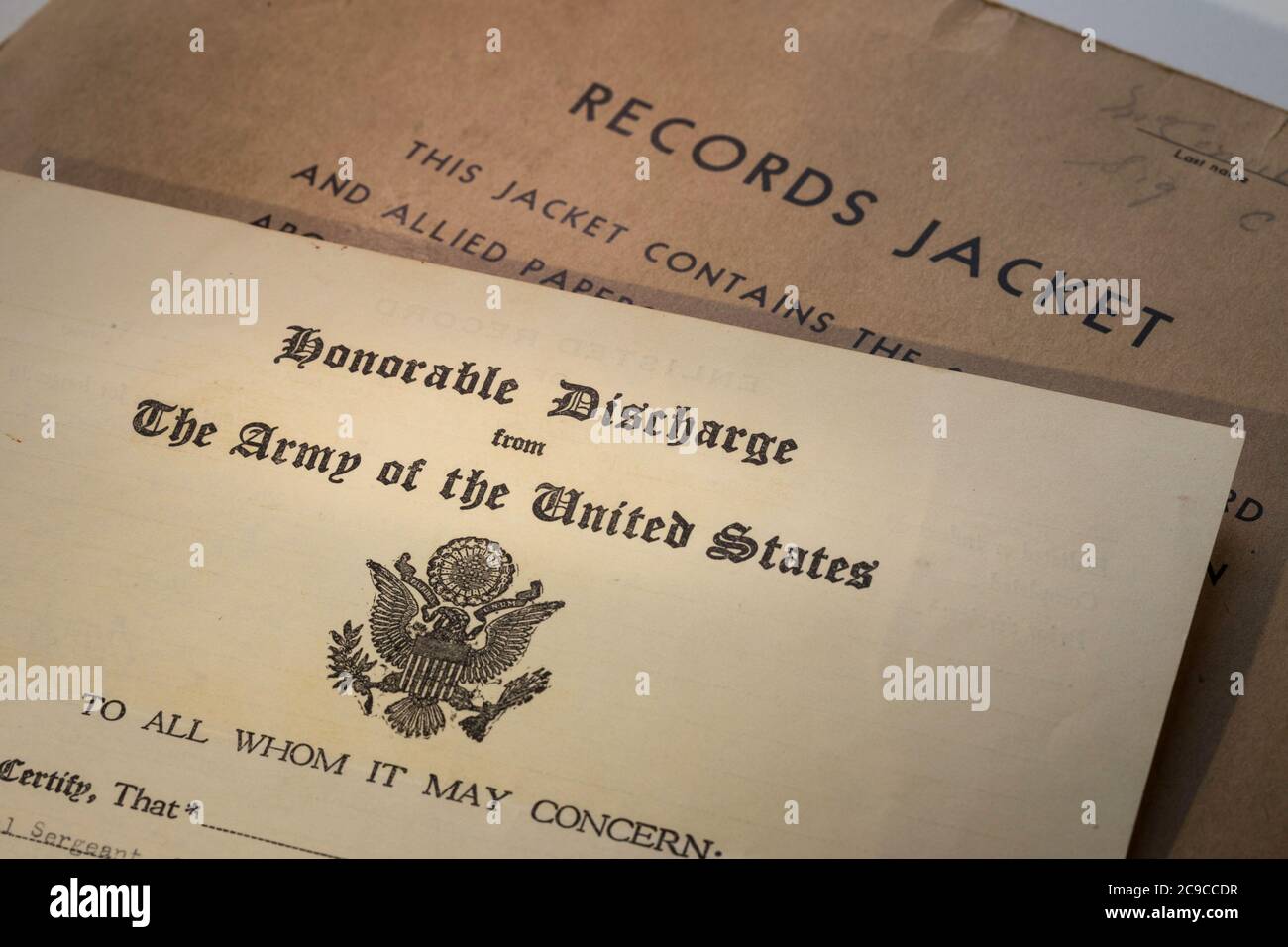 Honorable Discharge Certificate US Army, USA Stock Photo