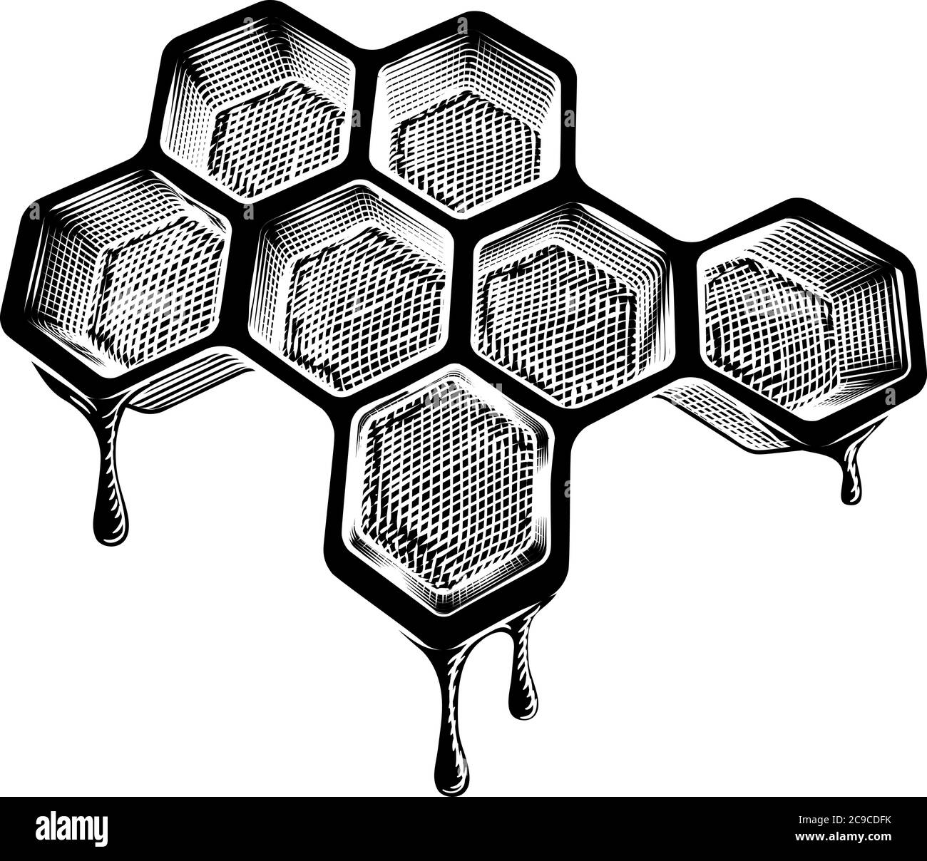 Bee Honeycomb Dripping with Honey Vintage Style Stock Vector