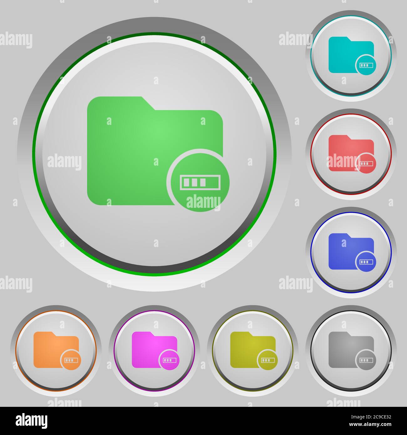 Directory processing color icons on sunk push buttons Stock Vector