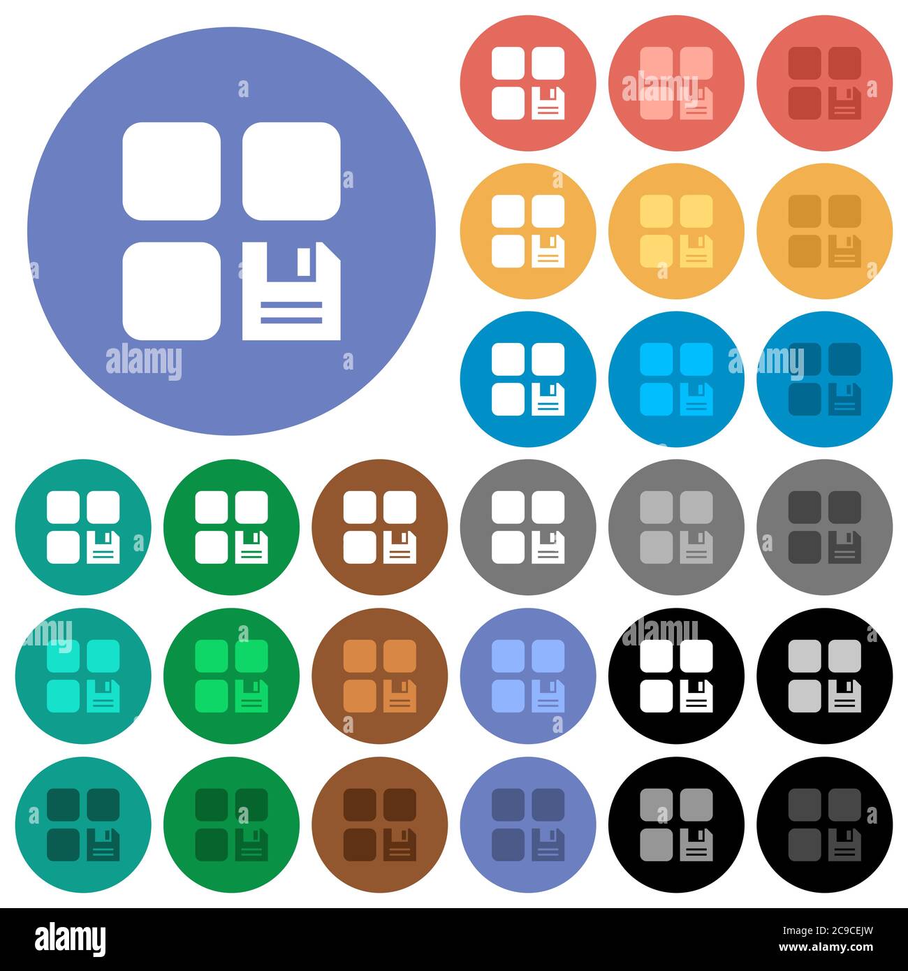 Save component multi colored flat icons on round backgrounds. Included ...
