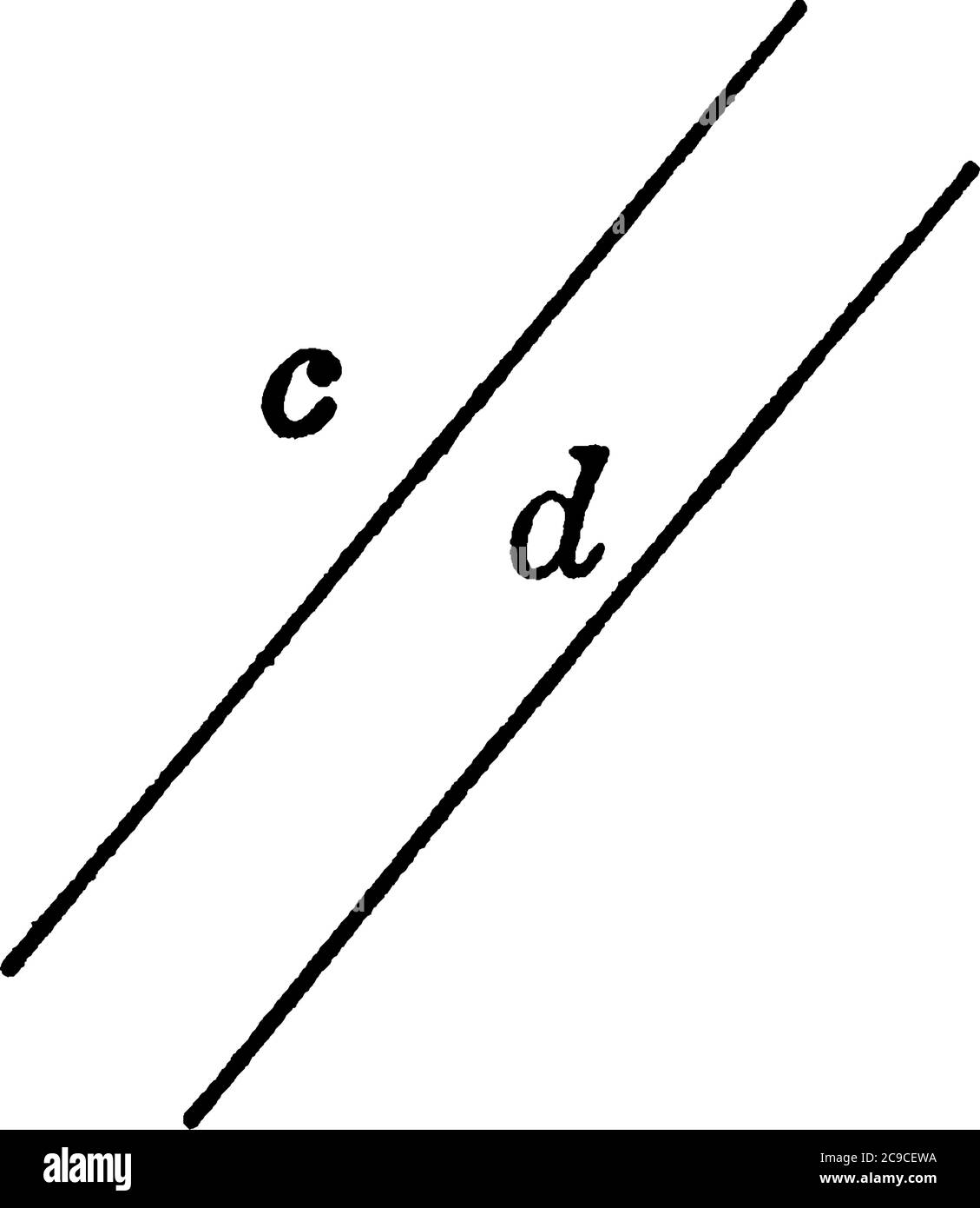 Two line c, d are parallel and equal in length, vintage line drawing or engraving illustration