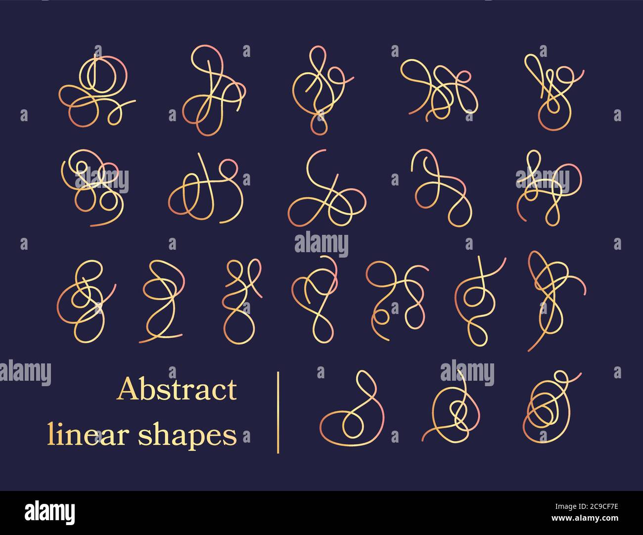 Set of modern abstract linear shapes drawing by hand. Isolated chaotic clews or scrawl tangles by one line Stock Vector