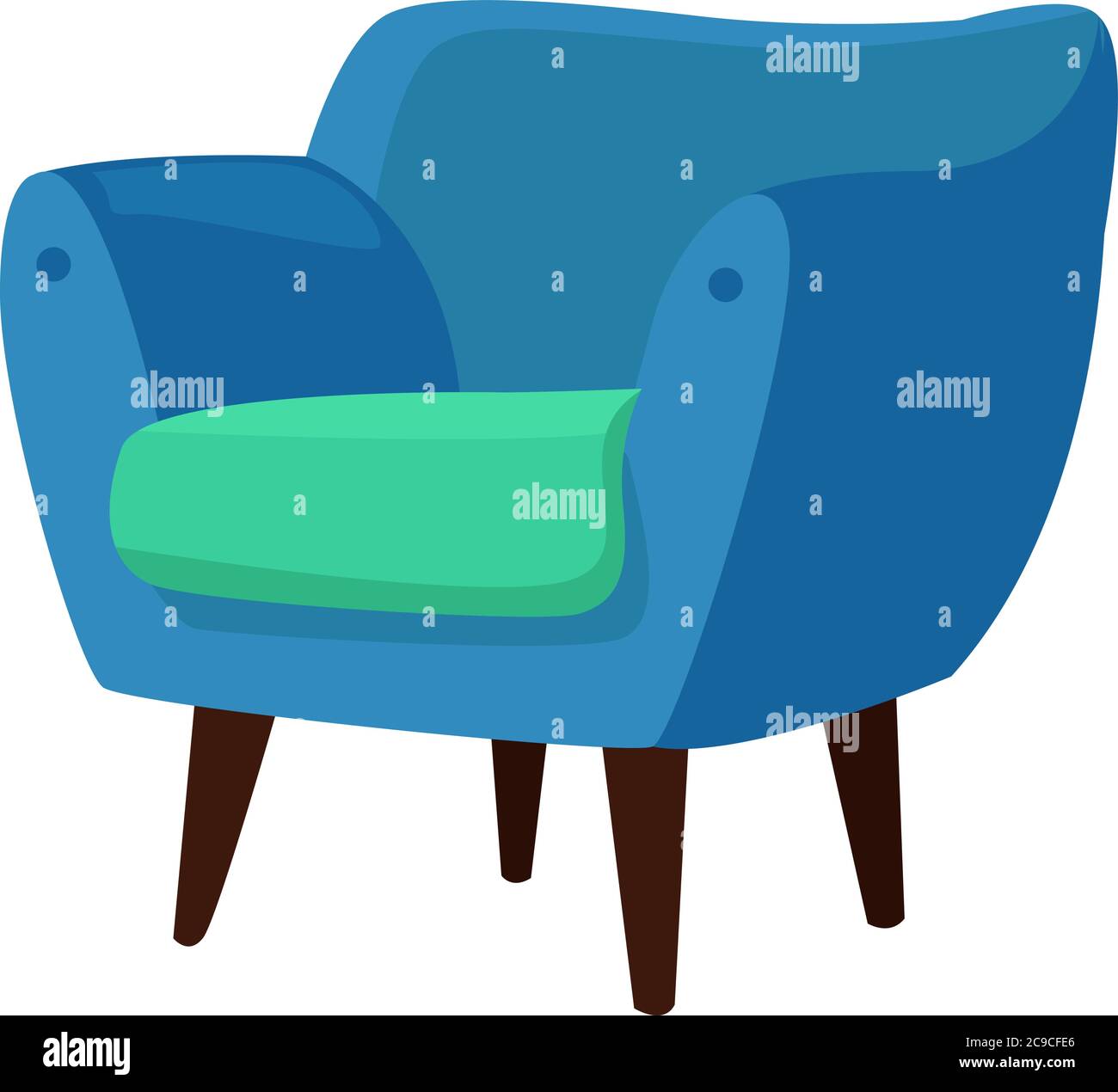 Blue armchair, illustration, vector on white background Stock Vector