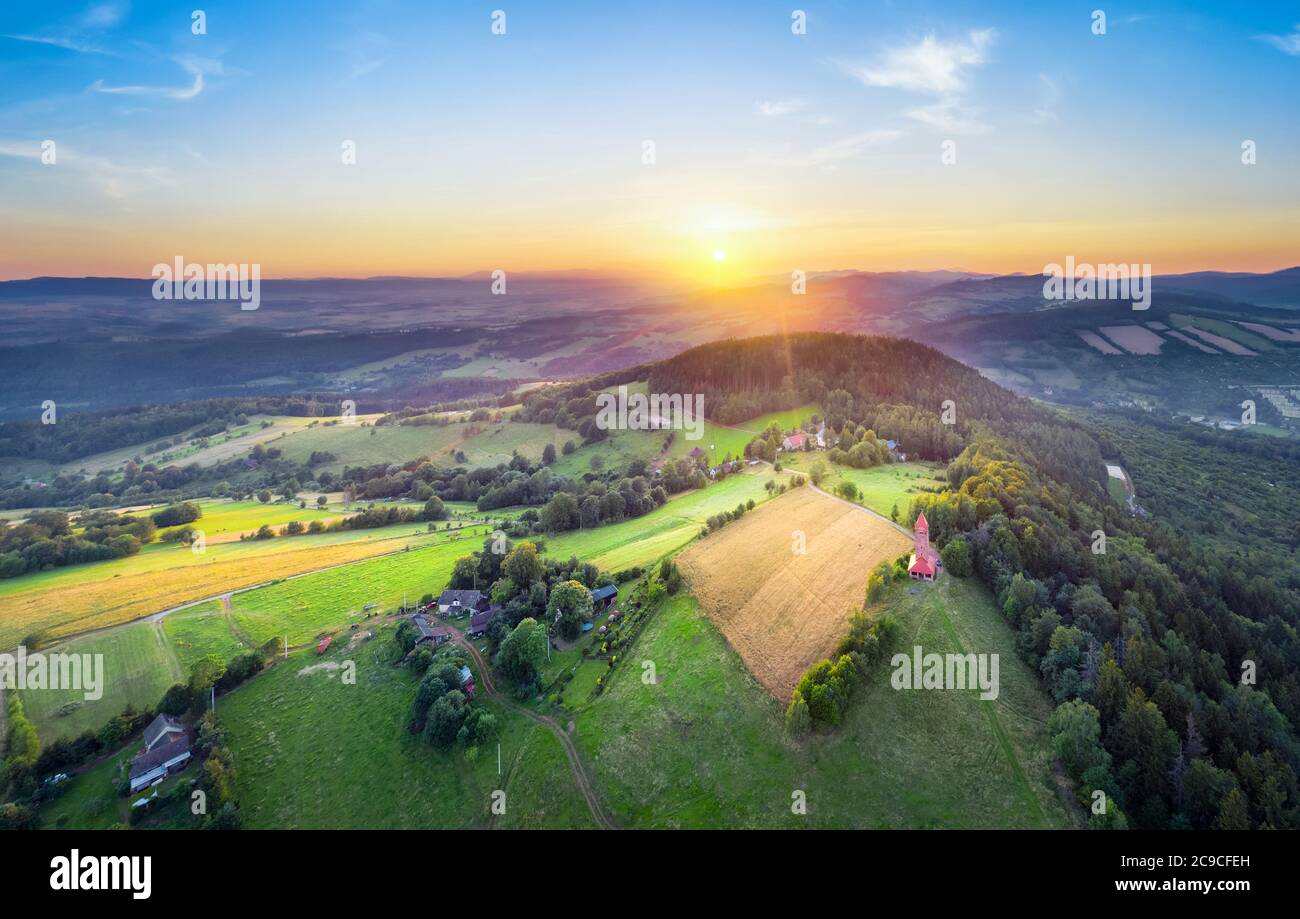 Aerial view of St. Anne's Mountain in Nowa Ruda, Poland. Landscape of ...