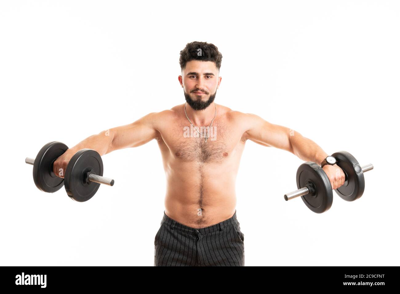 Strong man with naked chest stock image