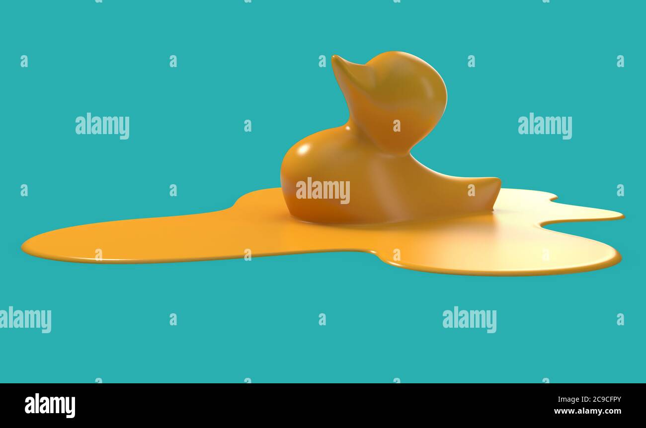 A sylised concept of a yellow rubber duck melting into a puddle of