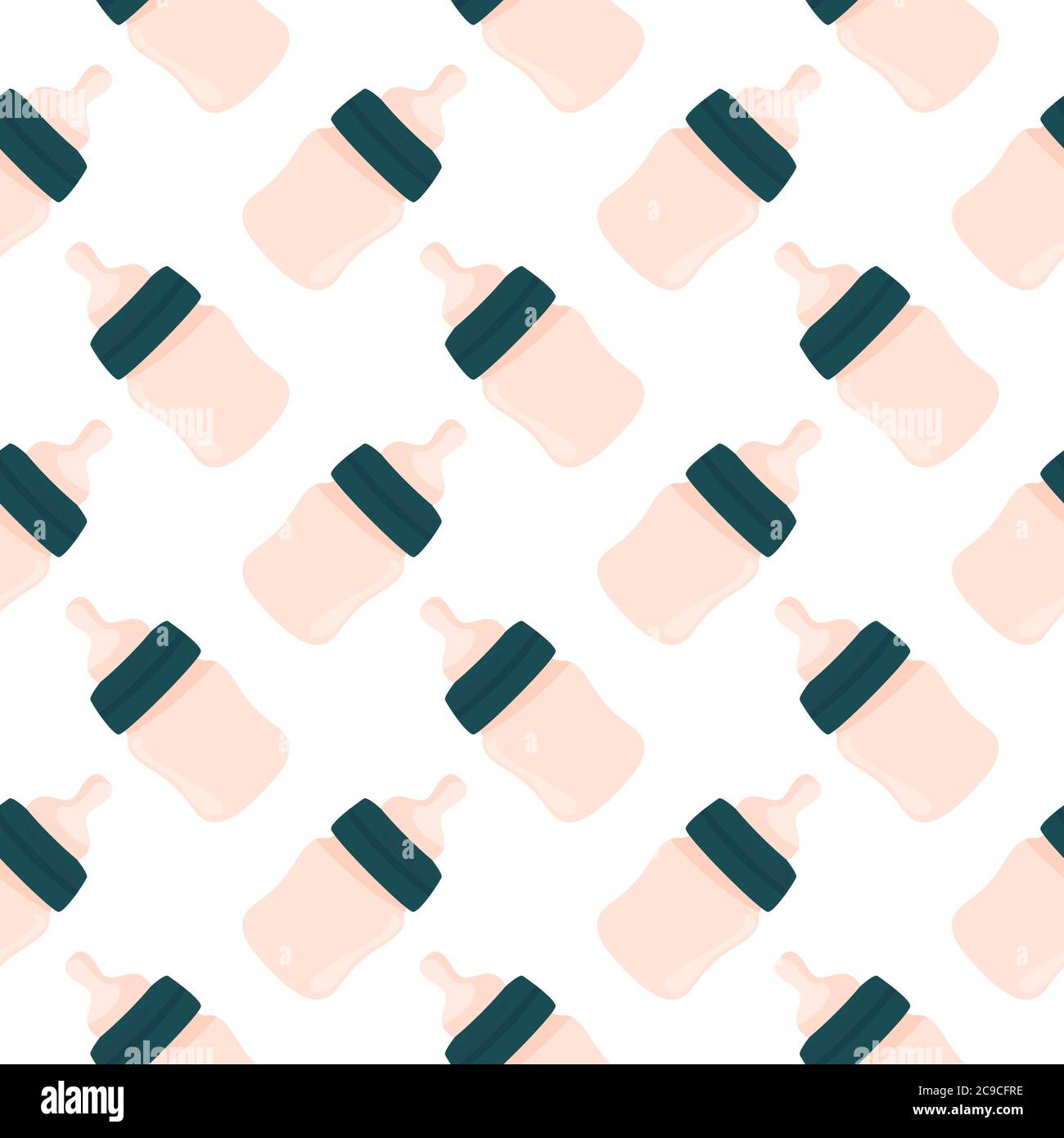 Pink baby bottle ,seamless pattern on white background. Stock Vector