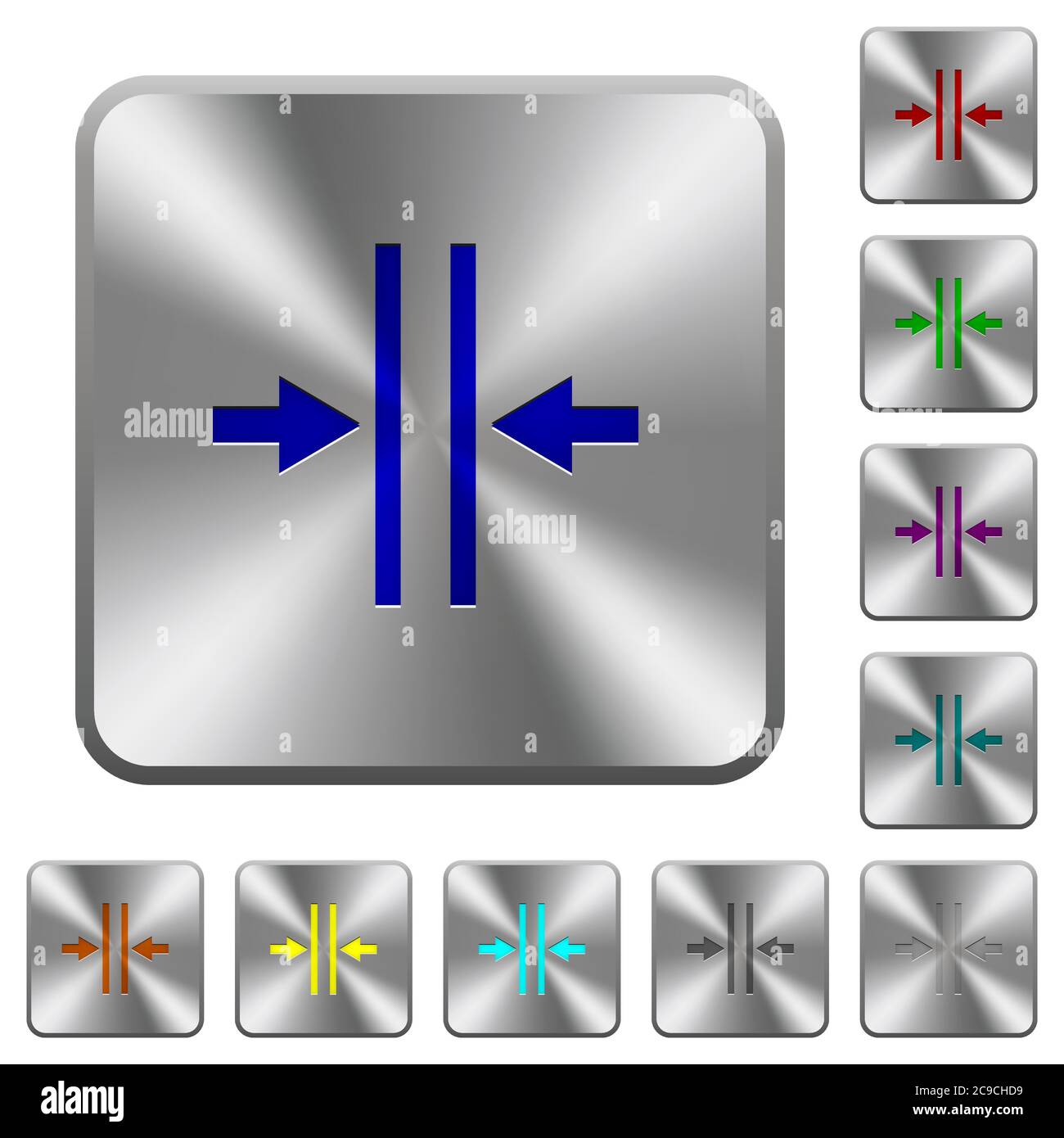 Adjust text column gutter engraved icons on rounded square glossy steel buttons Stock Vector