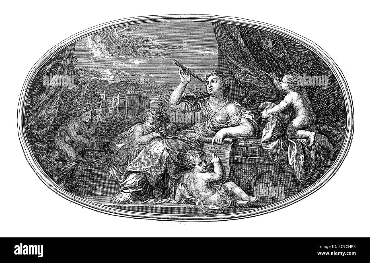 Ceiling piece with the personification of Zichtkunde. She looks at the ...