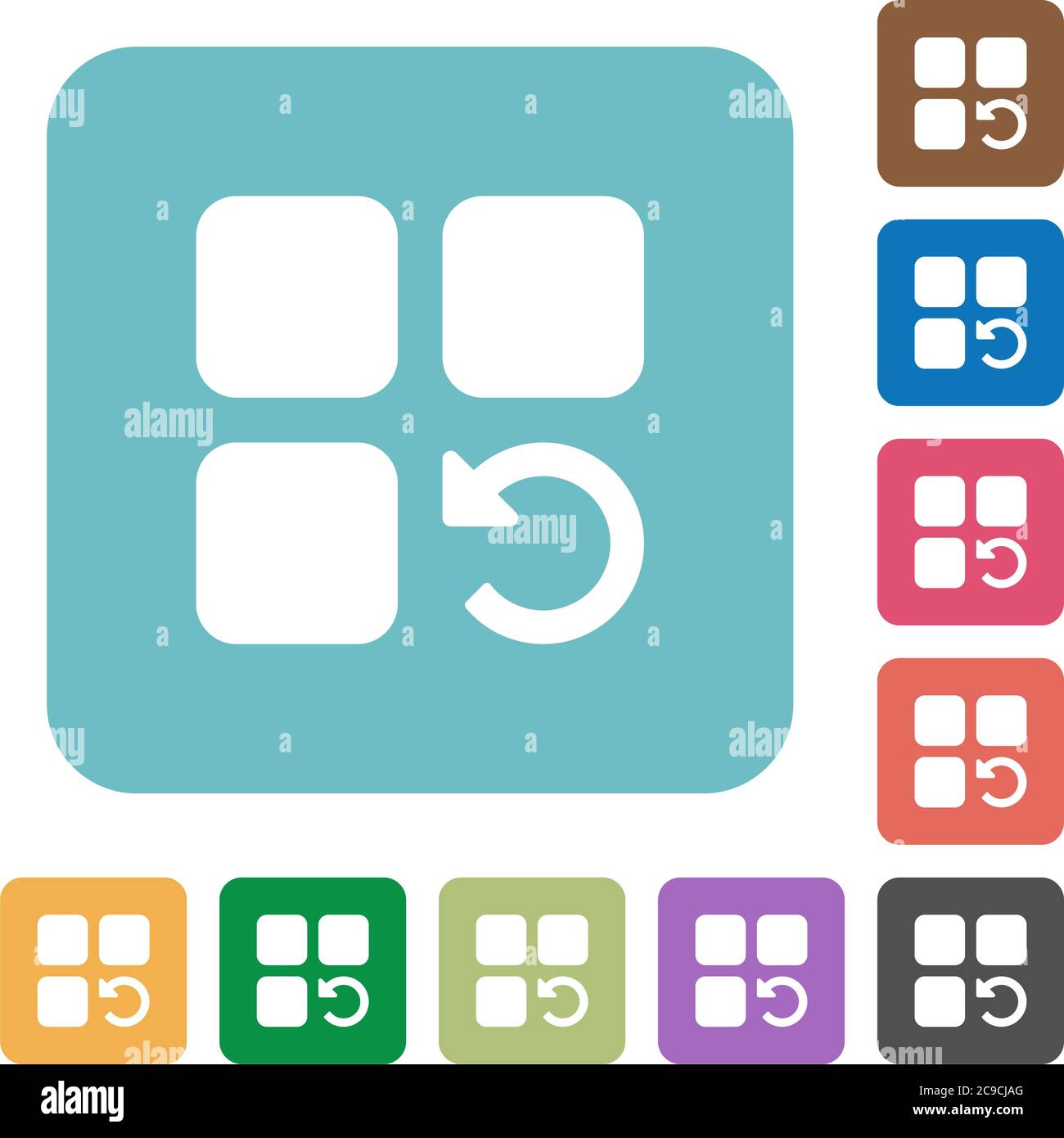 Undo component operation white flat icons on color rounded square backgrounds Stock Vector