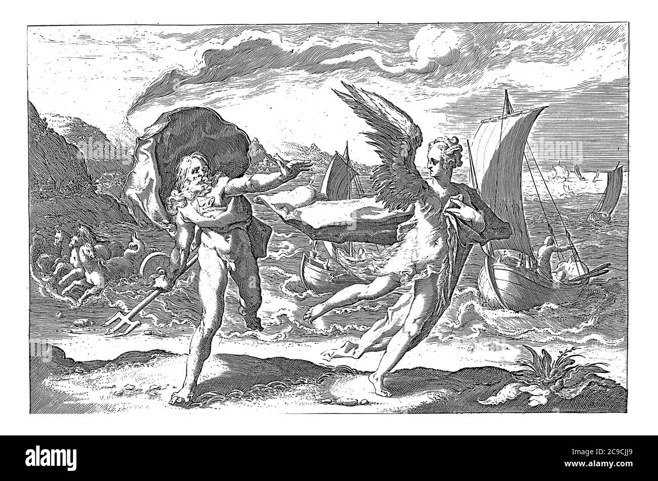 Imagination of the second story that the crow Cornix tells to the white raven Corvus, vintage engraving. Stock Photo