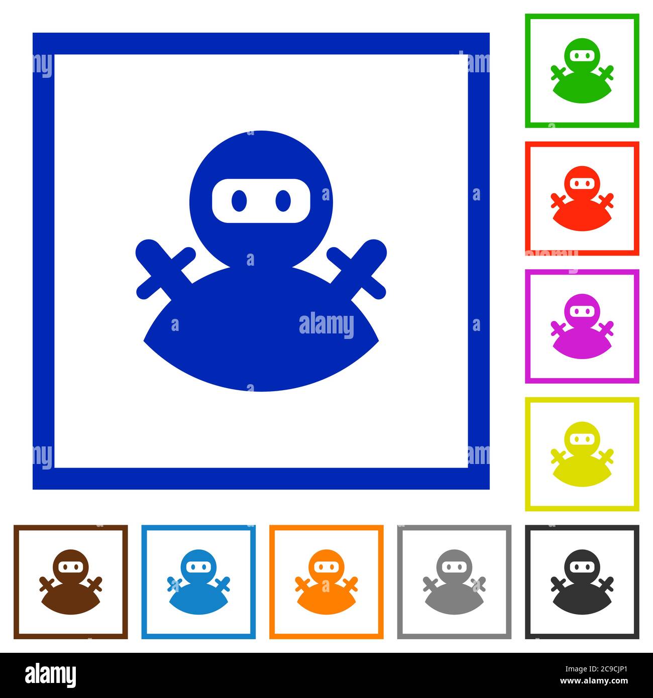 Ninja avatar flat color icons in square frames on white background Stock Vector