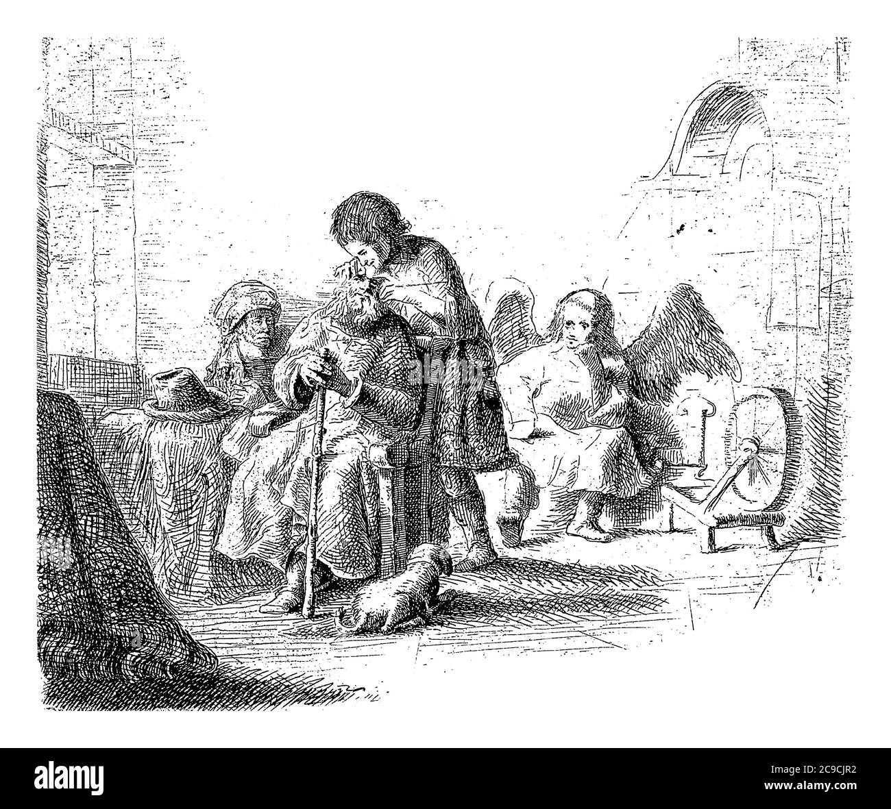 Healing of the blind Tobias, Ignace Joseph de Claussin, after Rembrandt