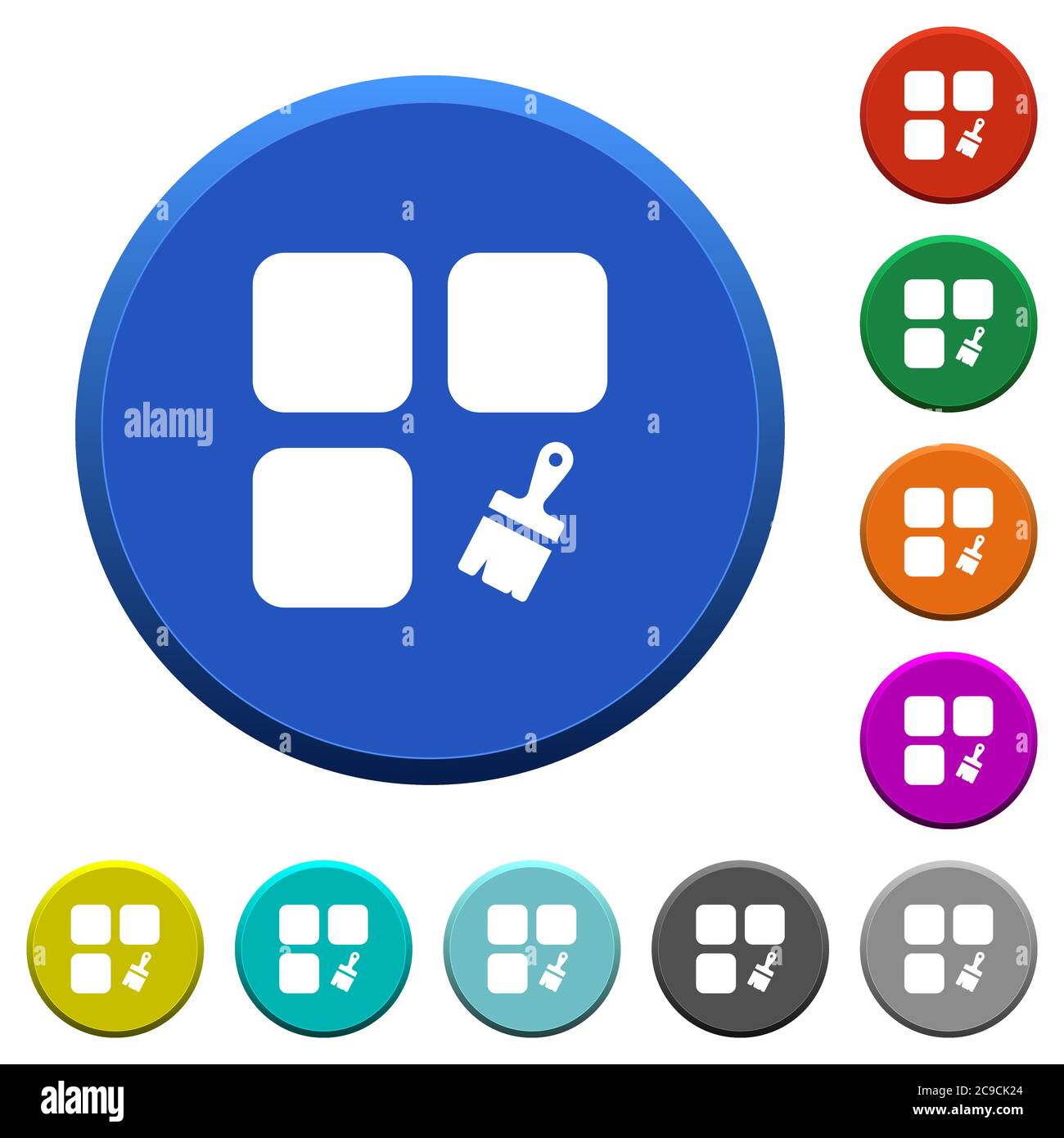 Component paste round color beveled buttons with smooth surfaces and flat white icons Stock Vector