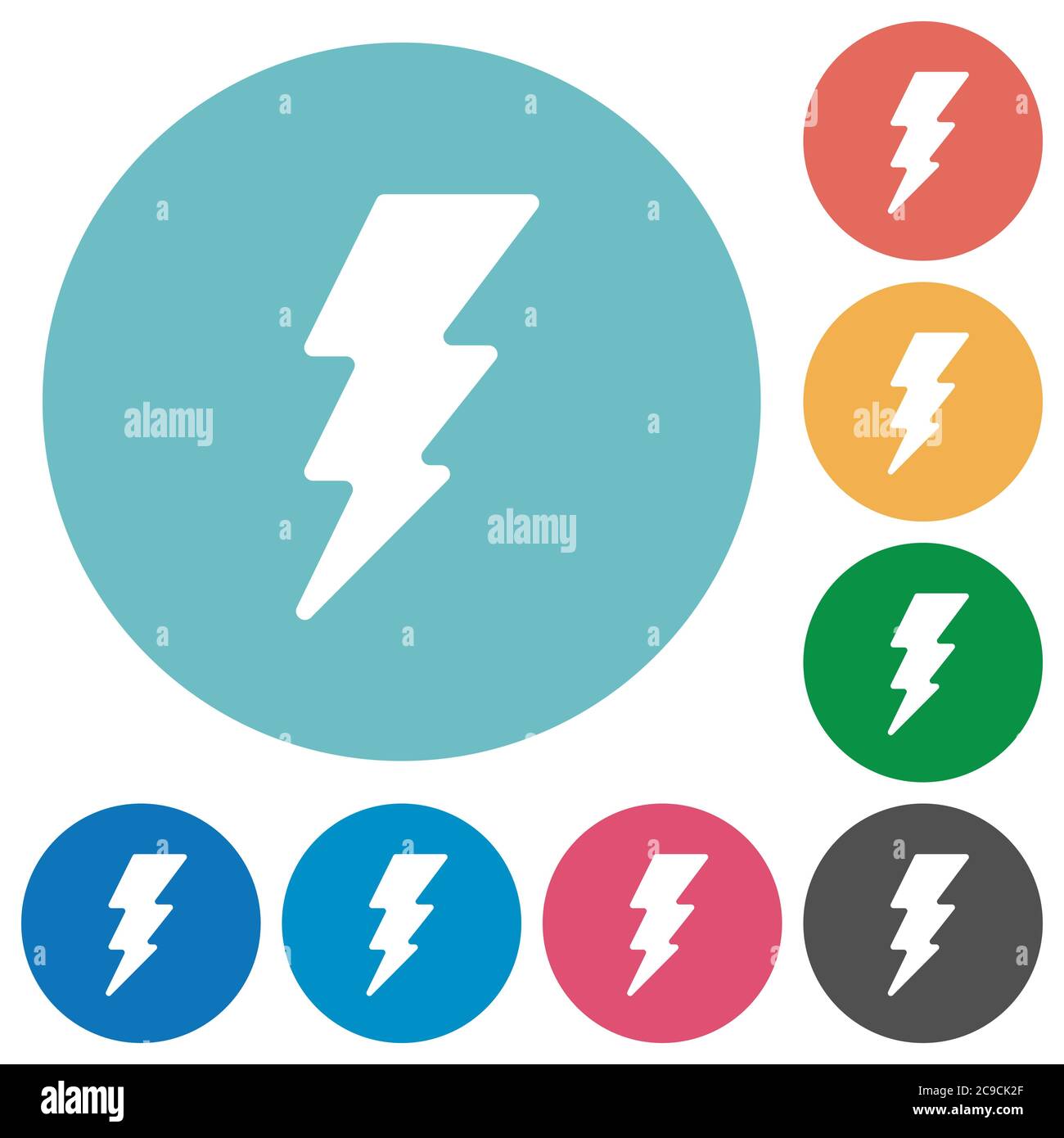Lightning energy flat white icons on round color backgrounds Stock ...