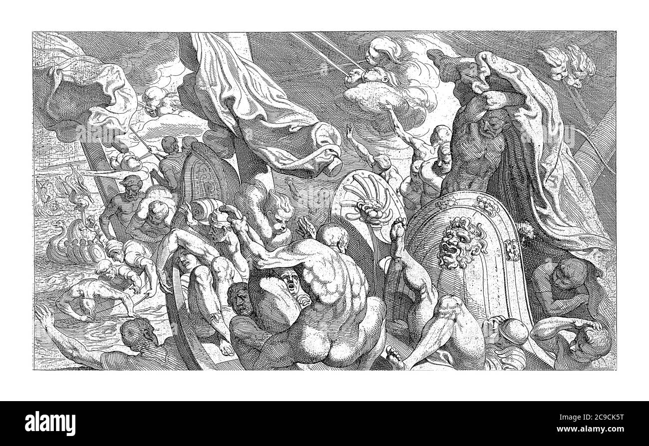 While Odysseus is sleeping his companions open the bag of headwinds that Aeolus has given them. The winds are escaping and the passengers are trying Stock Photo Alamy