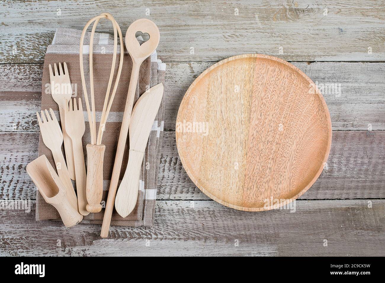 Download Top View Of Wooden Plate And Cutlery Utensils On Wooden Table Background Empty Plate Mockup Food Concept Copy Space Place For Object Stock Photo Alamy