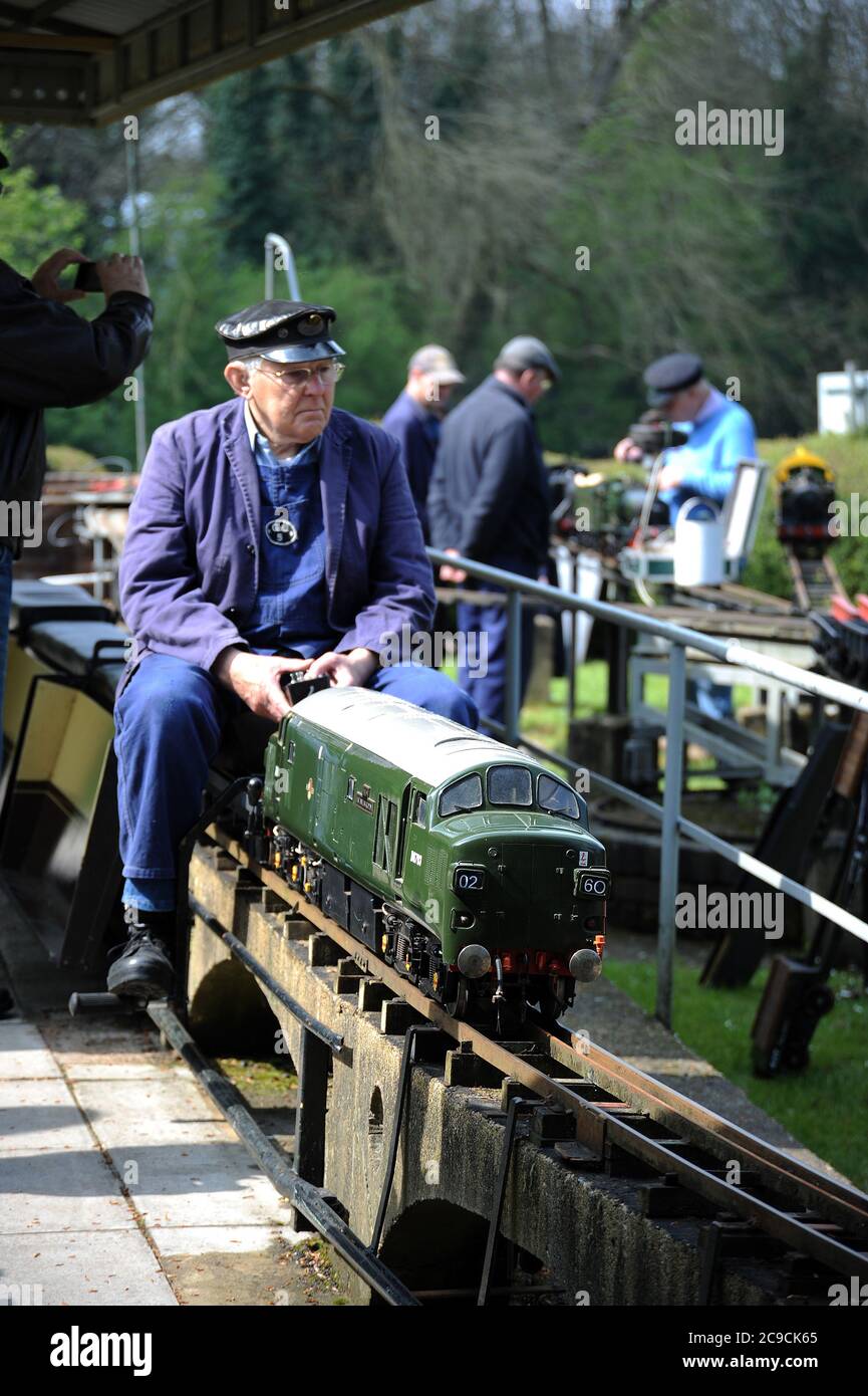 D6703 'The 1st East Anglian Regiment' in 5 inch gauge, at the Basingstoke and District Model Engineering Society during a public running day on Easter Stock Photo